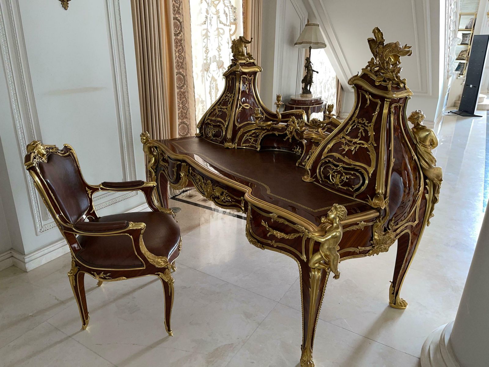 Magnificent Grand Bureau / Writing Desk Louis XV, After Francois Linke, Paris photo for sale