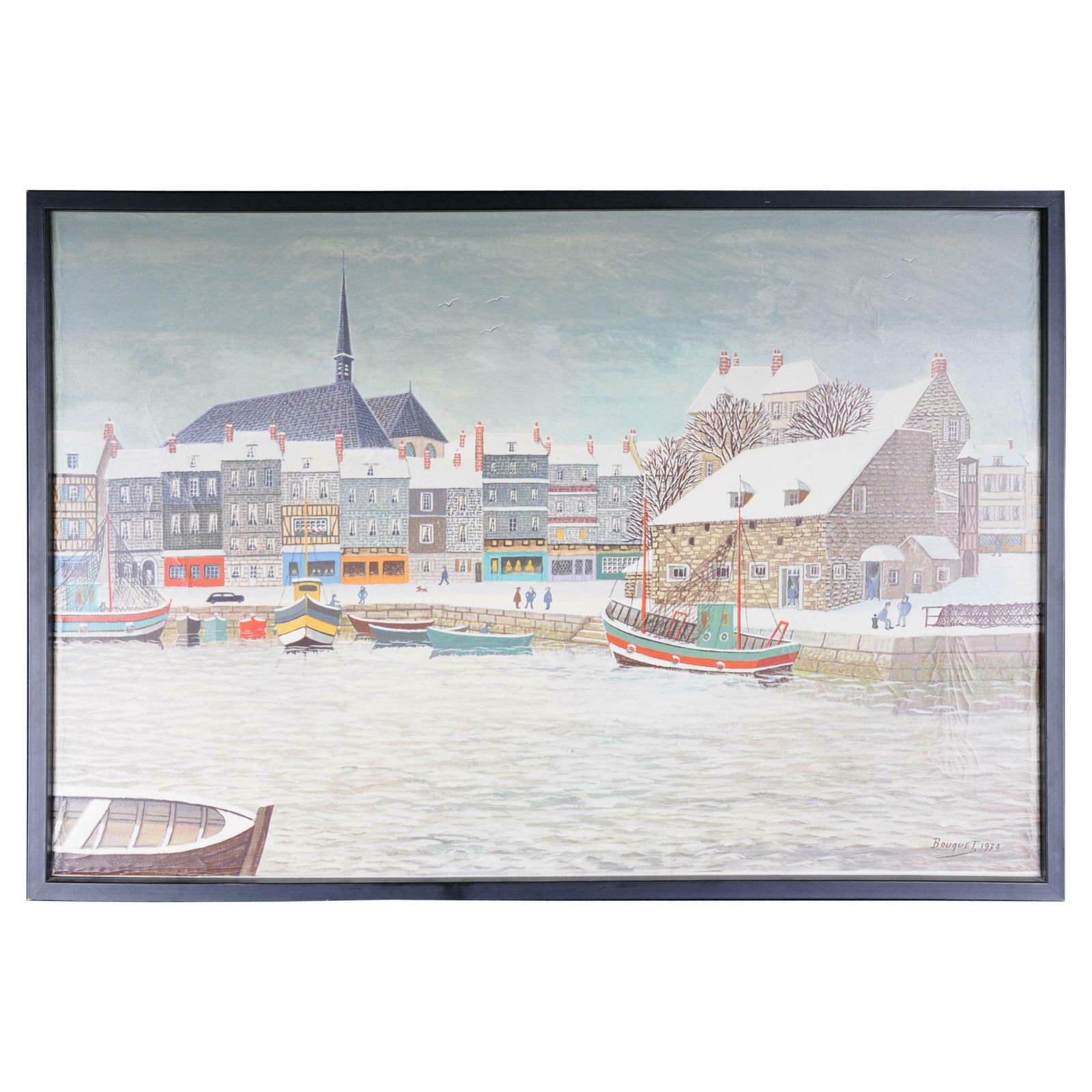 Oil Painting By André Bouquet Harbor In Winter