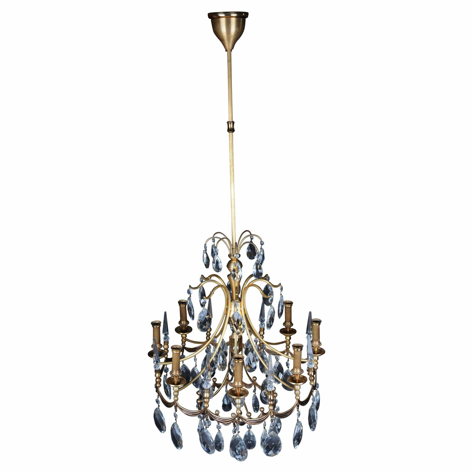 20th Century Large Gold Plated Brass Chandelier / Chandelier