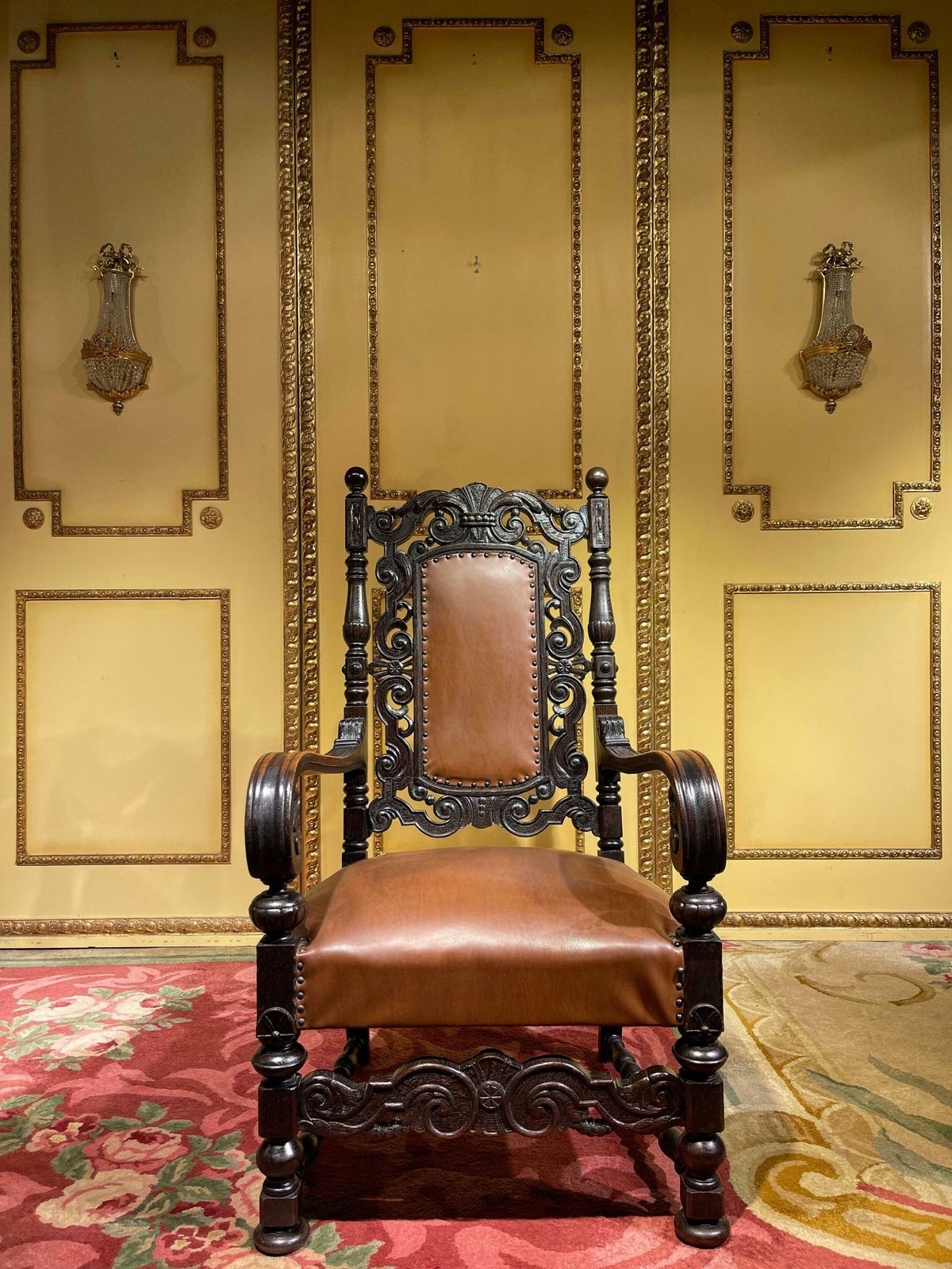19th Century Throne Chair, Historicism Around 1880, Oak photo Furniture