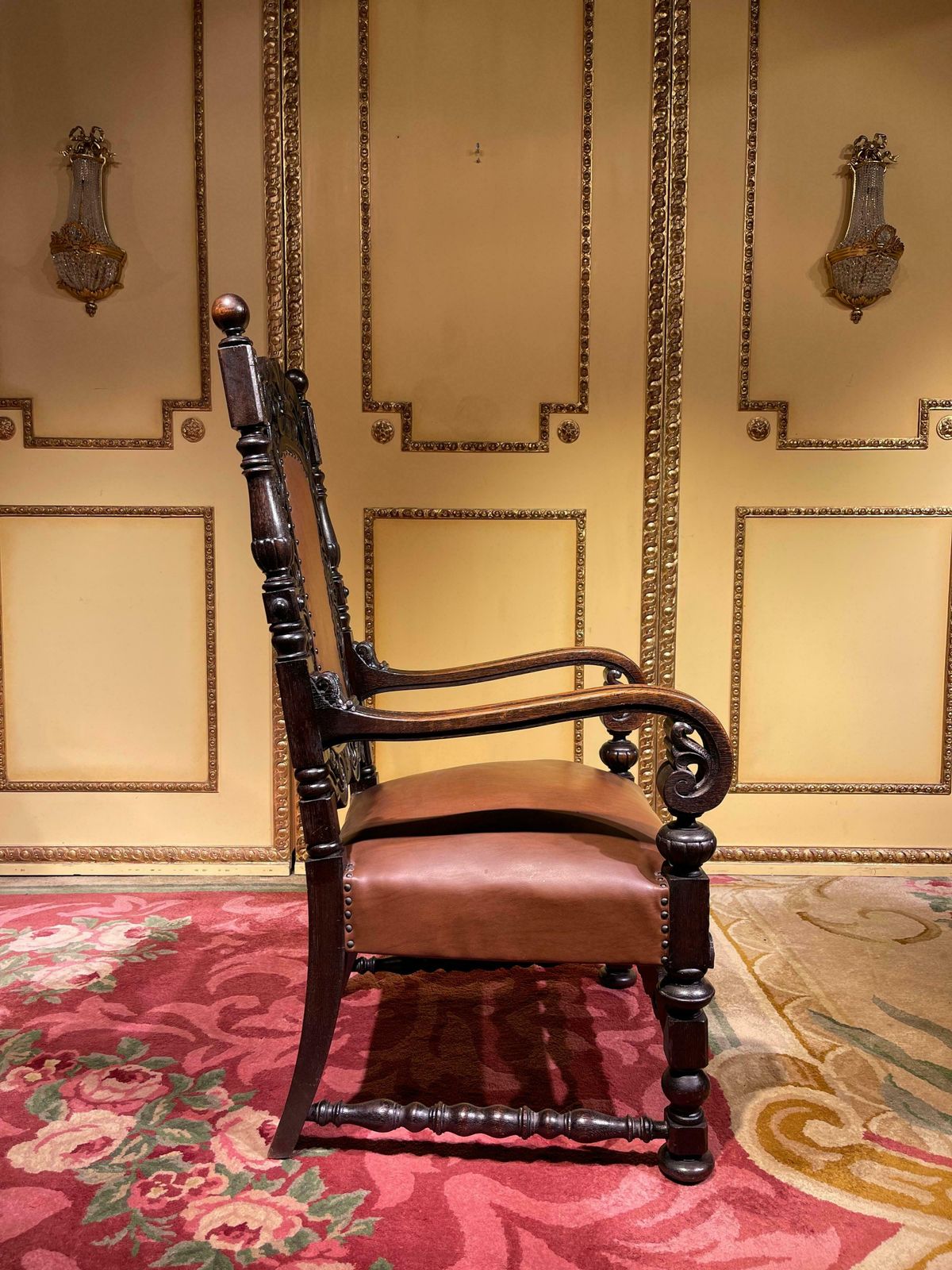 Furniture 19th Century Throne Chair, Historicism Around 1880, Oak photo