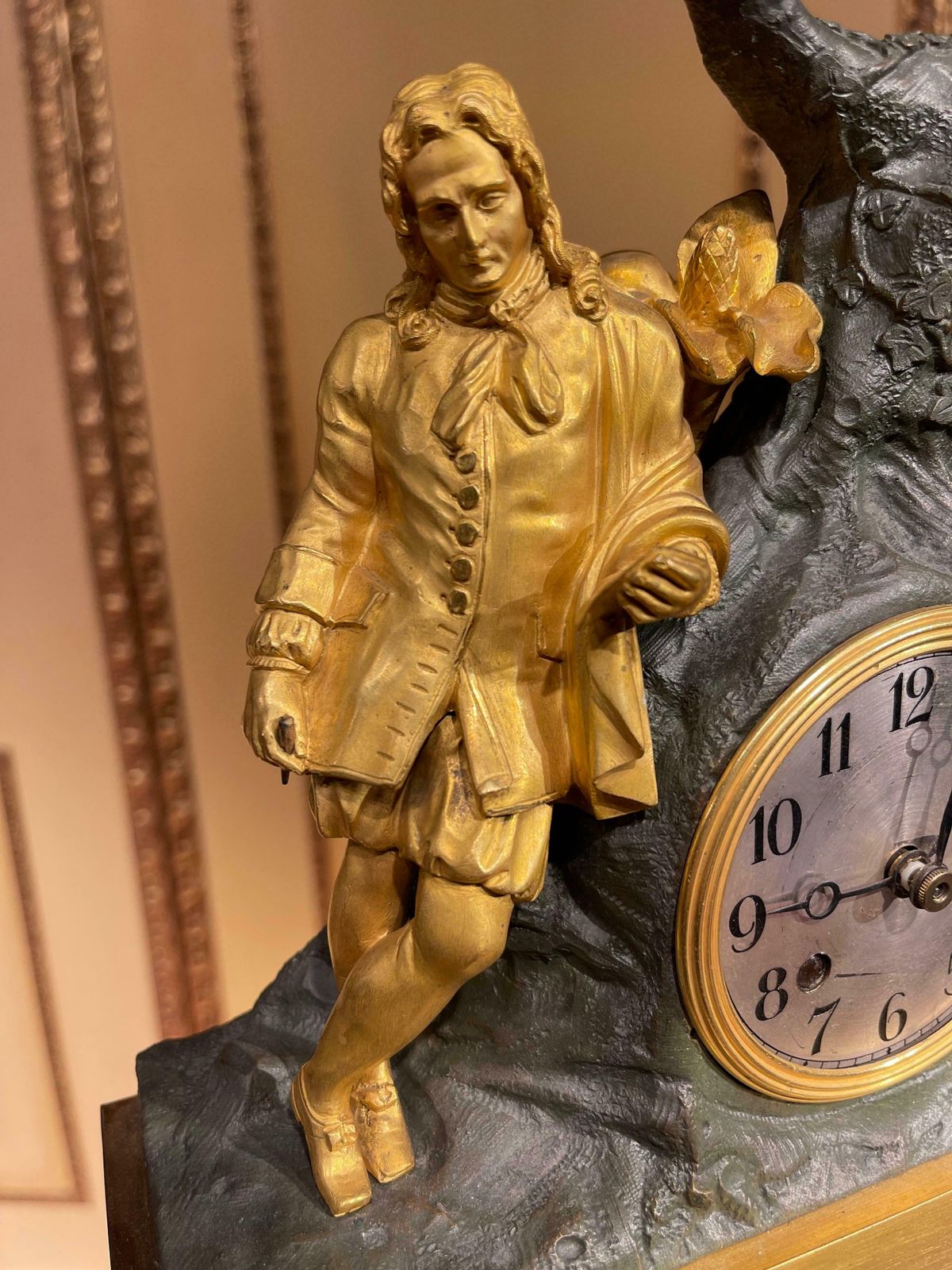 Home Decor Antique Mantel Clock From Around 1850, France, Fire Gilded photo
