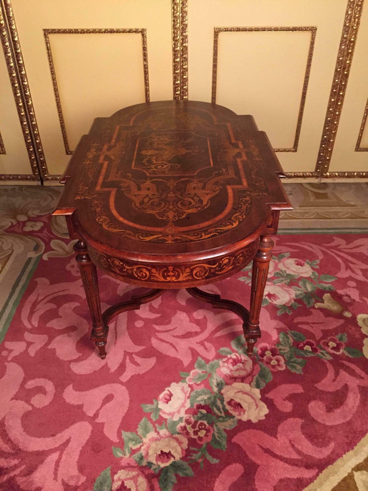 19th Century Marquetry Salon Table Louis XVI With Noble Veneer photo Furniture