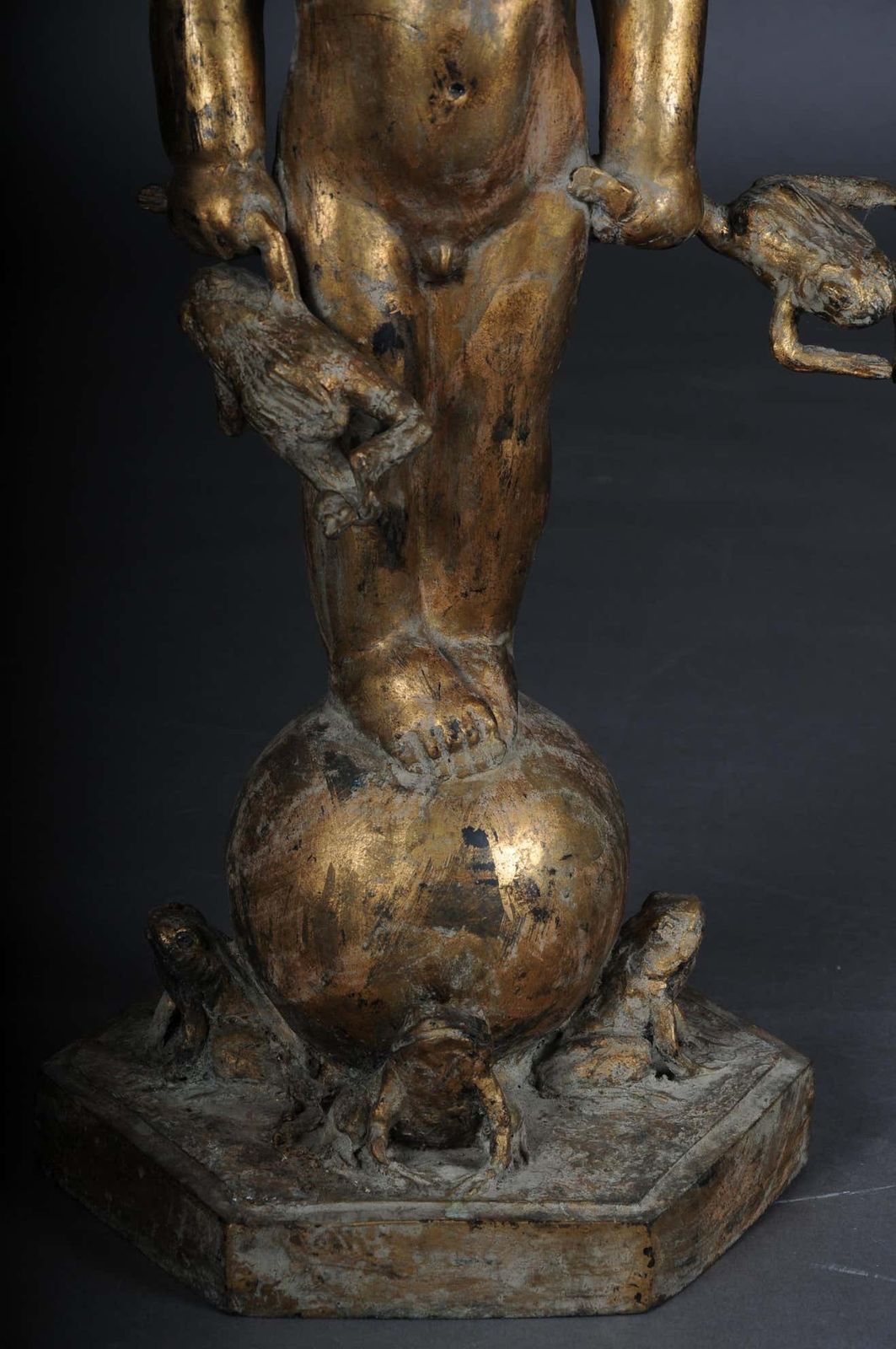 20th Century Unique Sculpture Of A Putto With Frogs, Gold photo for sale