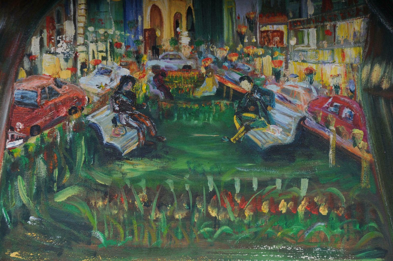 Painting Berlin City West View Kudamm / Kurfürstendamm Sign. A. Zaher photo furniture