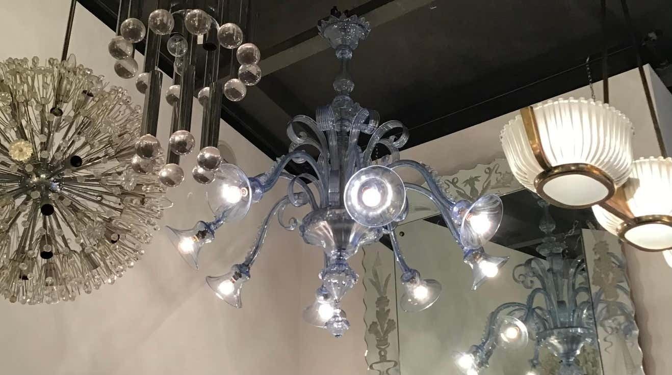 photo vintage Venini Chandelier 8 Lights Murano Glass 1940 Italy