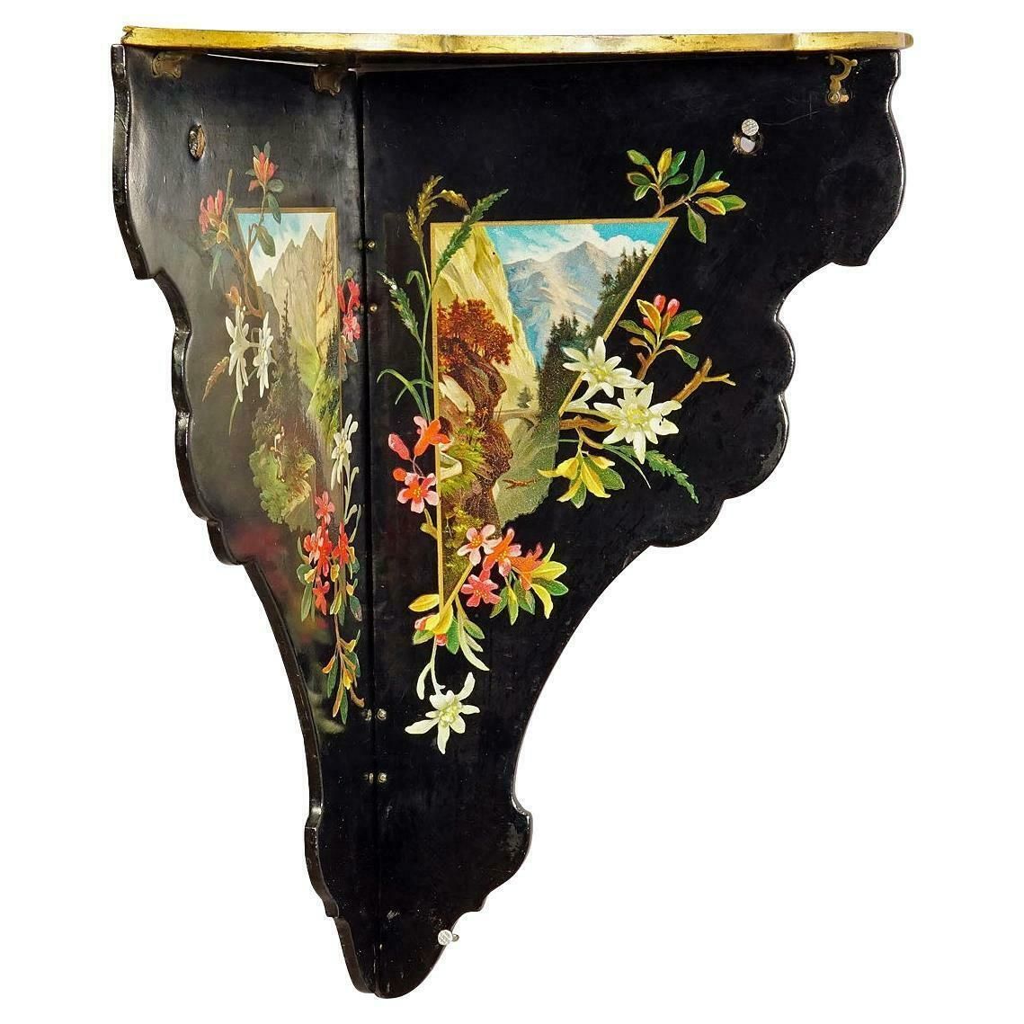 Antique Victorian Papier Mâché Wall Shelve With Edelweiss Decoration