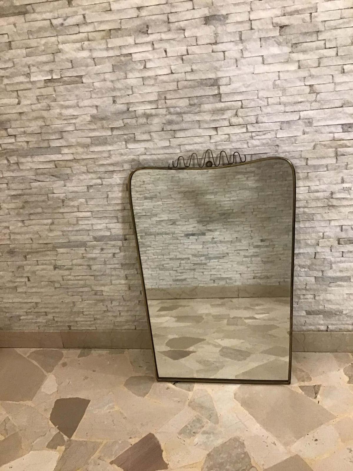 Gio’ Ponti Fontana Arte Mirror Brass Wood Glass 1950 Italy photo vinterior