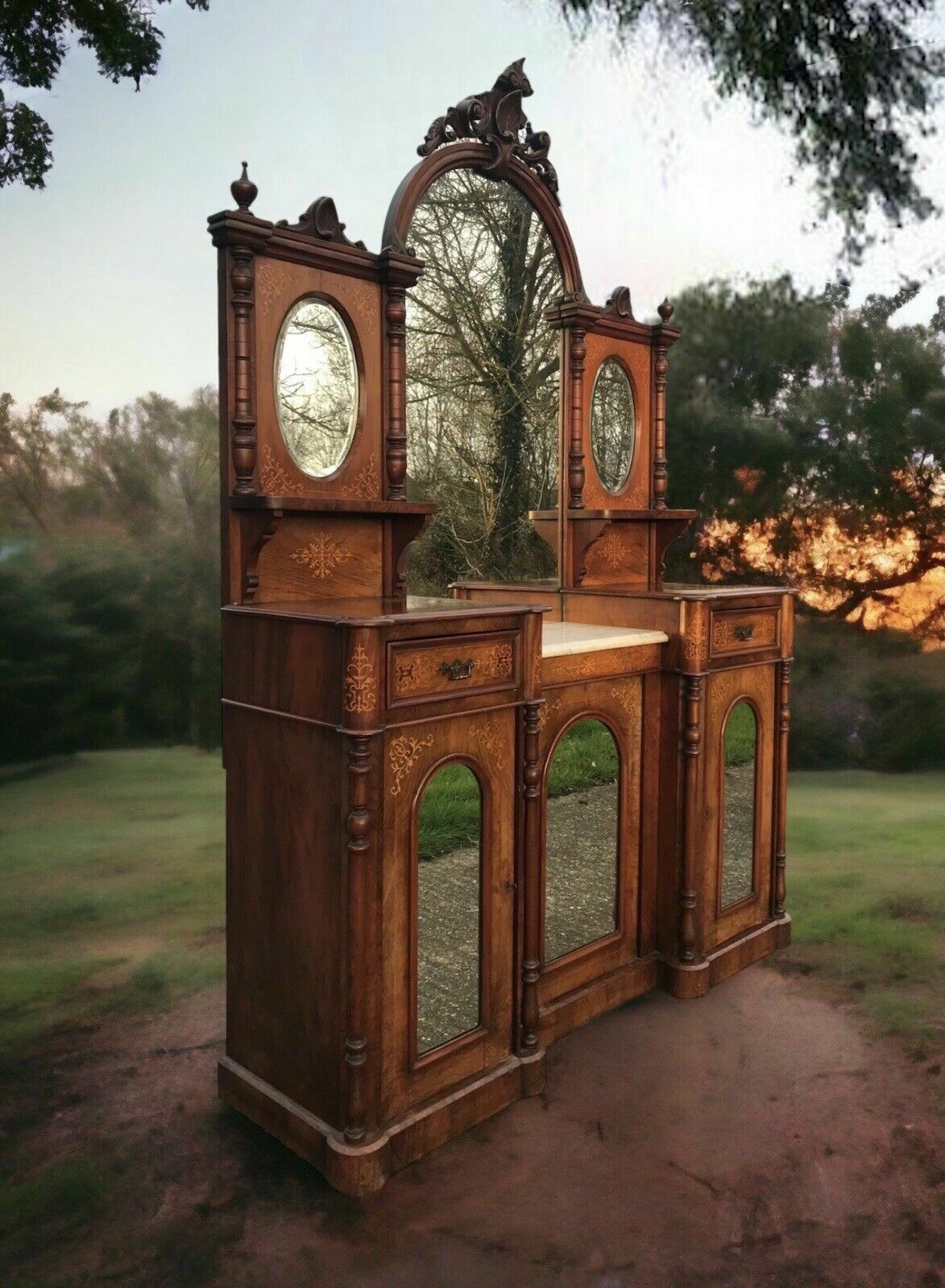 Antique Victorian Walnut Credenza Chiffonier Dresser Potential Sink Vanity Unit photo furniture
