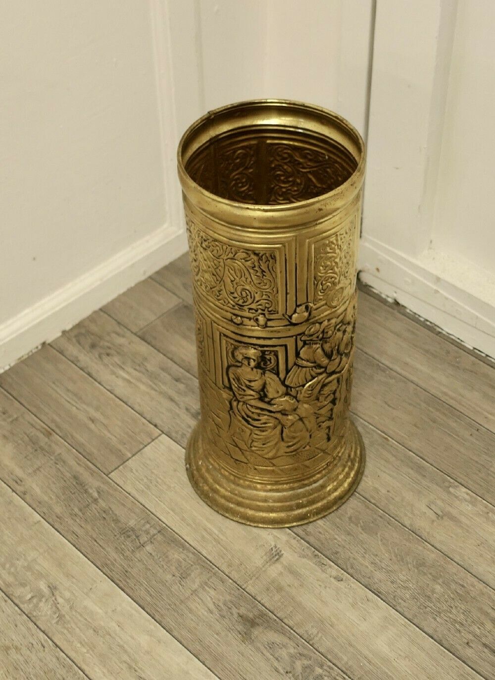 Arts And Crafts Embossed Brass Stick Stand, Umbrella Stand photo furniture