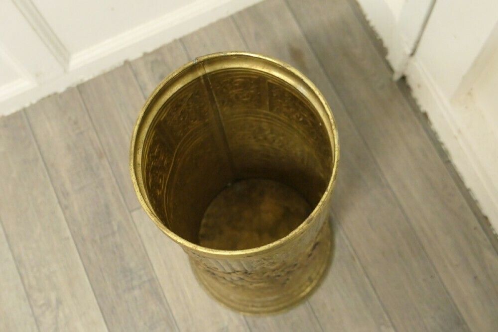 Arts And Crafts Embossed Brass Stick Stand, Umbrella Stand photo 402.0