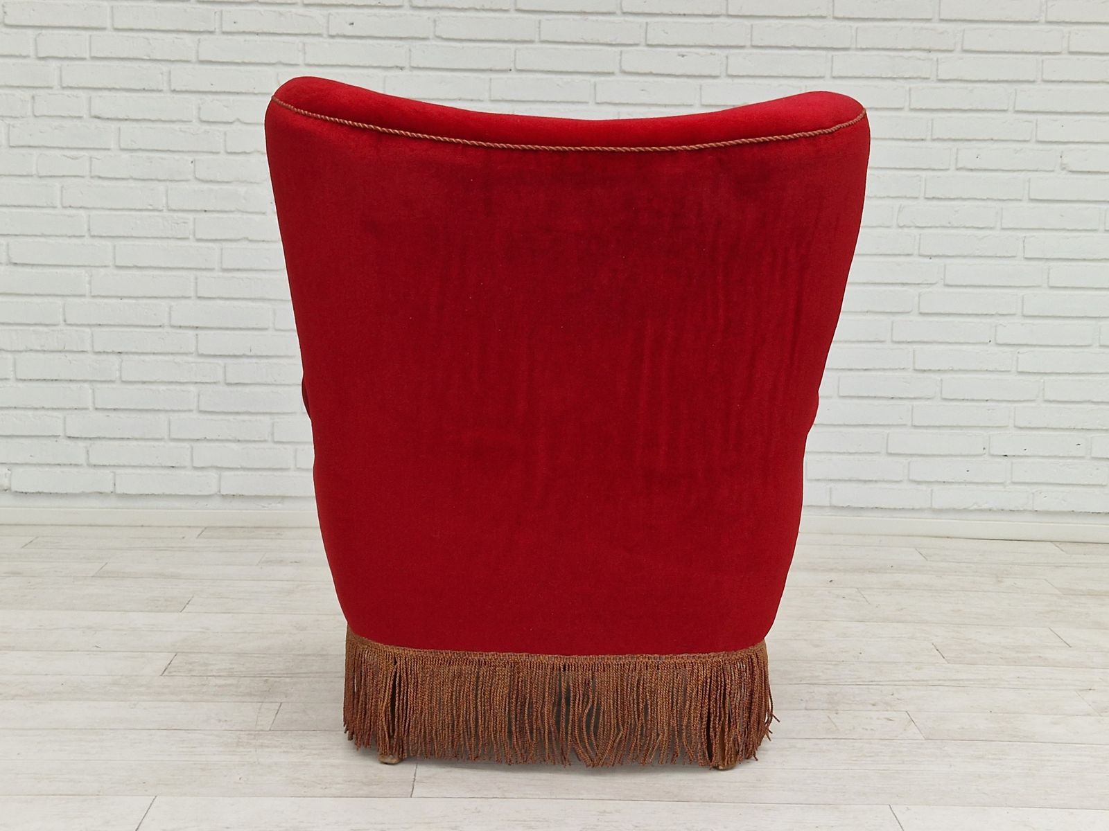 Deense Vintage Fauteuil Met Hoge Rug, Ca. Jaren 1960, Bekleed Met Kersrood Fluweel. photo furniture