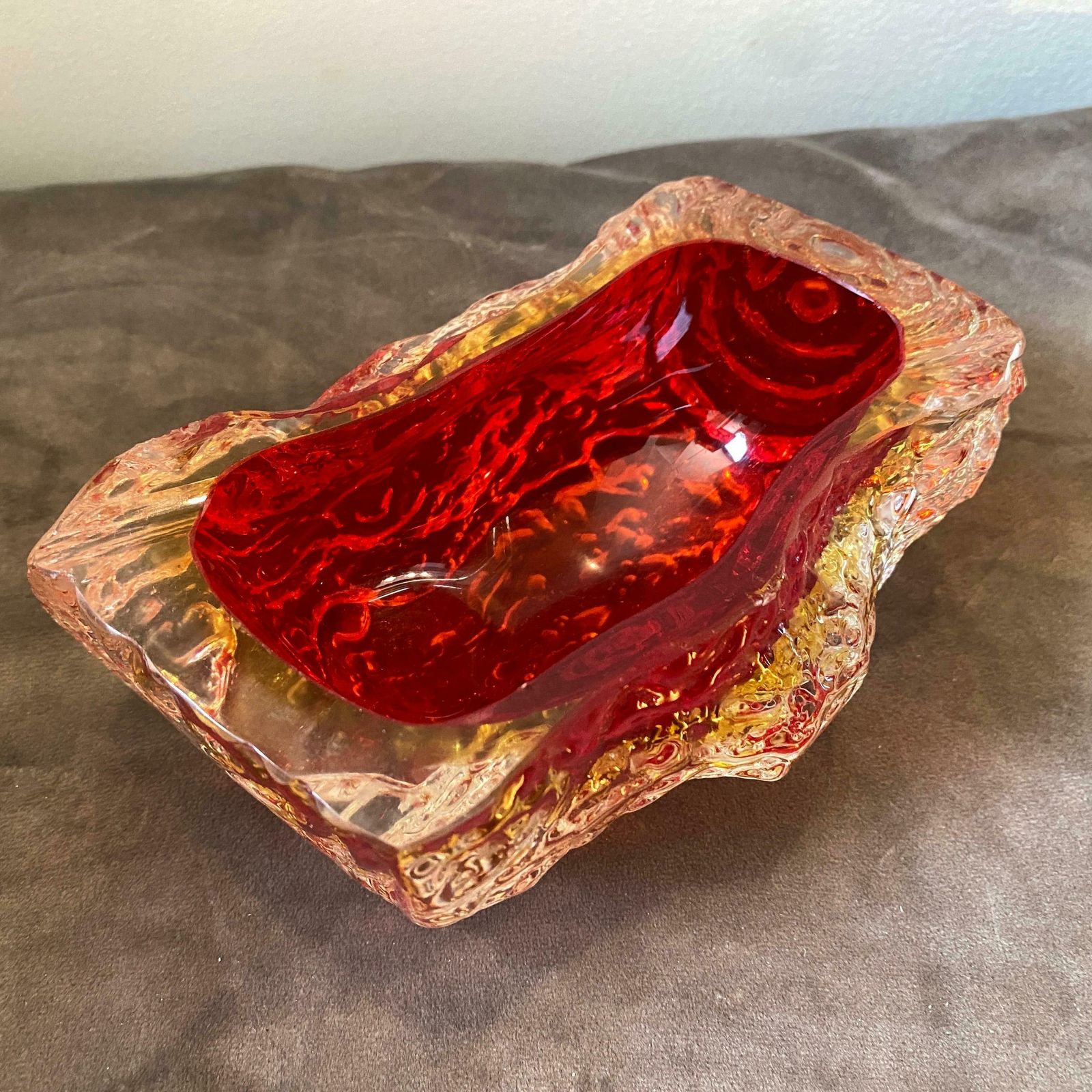 1970s Mandruzzato Modernist Red Sommerso Murano Glass Ashtray photo vintage