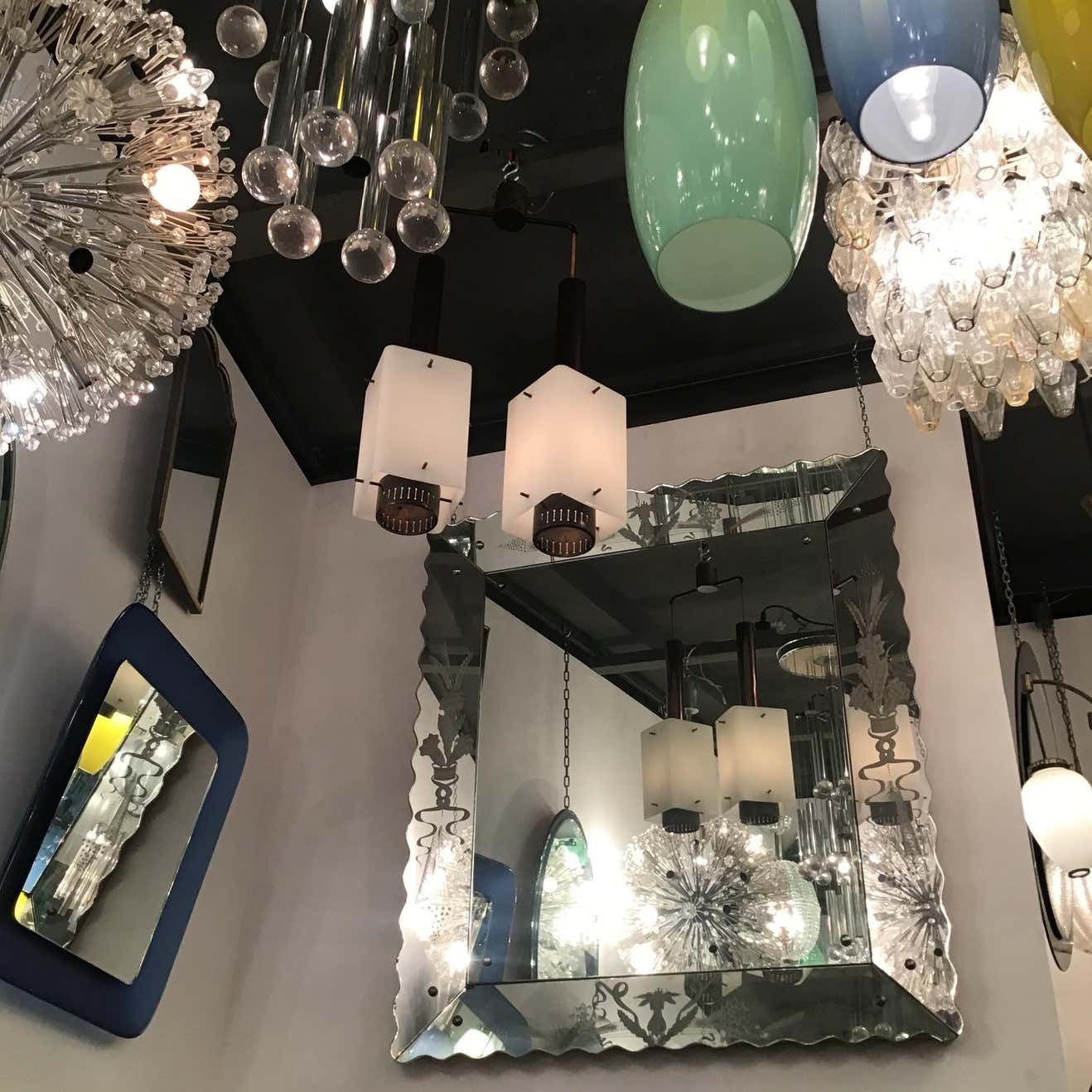 photo for sale Stilnovo Chandelier Glass Brass Iron 1950 Italy