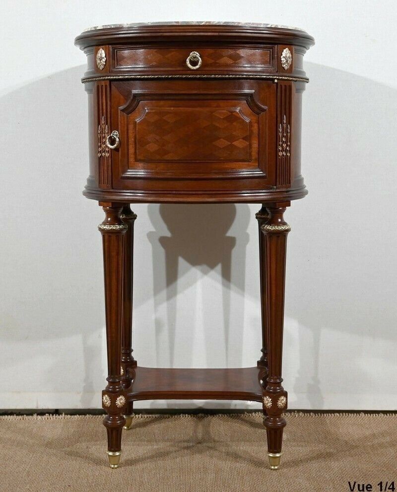 Mahogany Tambour Table, Maison Lalande, Louis XVI Style – Late 19th Century photo vinterior