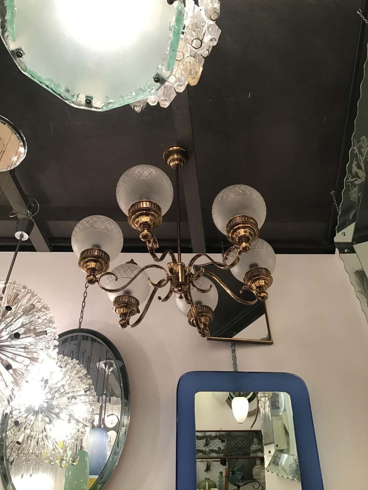 photo for sale Arredoluce Chandelier Brass Glass 1950 Italy