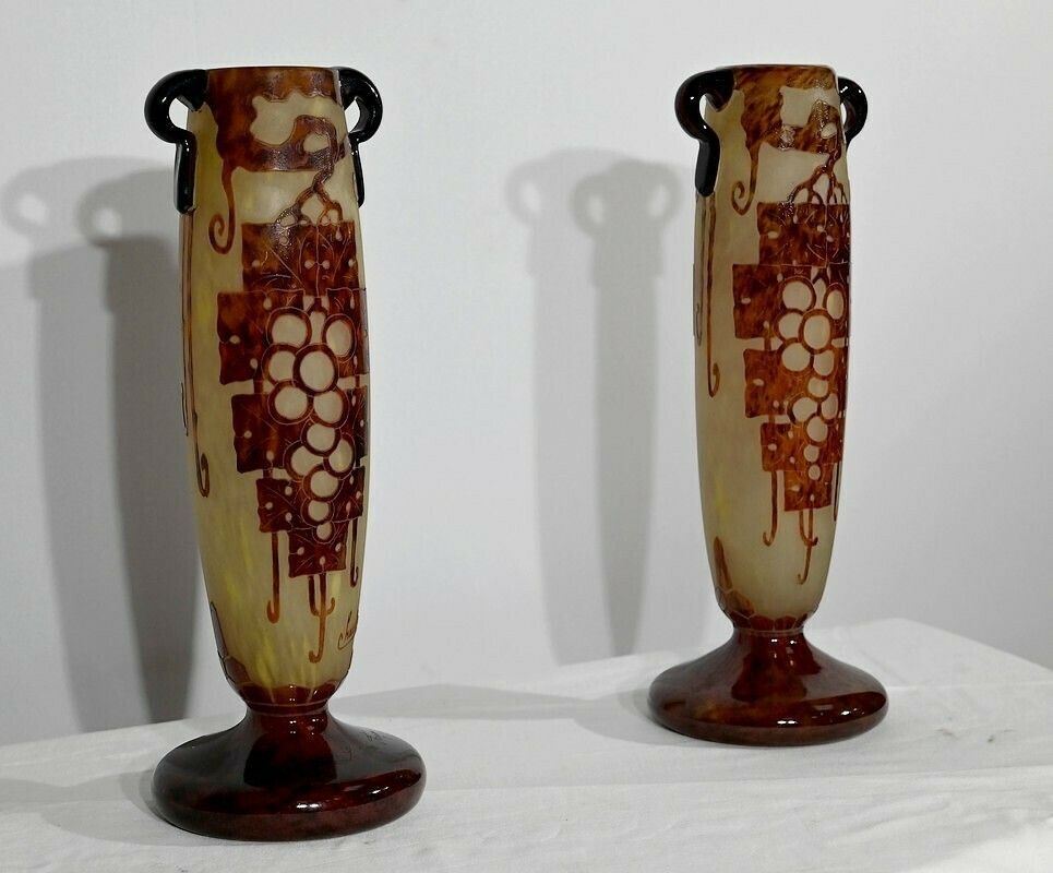 Pair Of “French Glass” Vases, Signed Charder, Art Deco – 1920 photo furniture