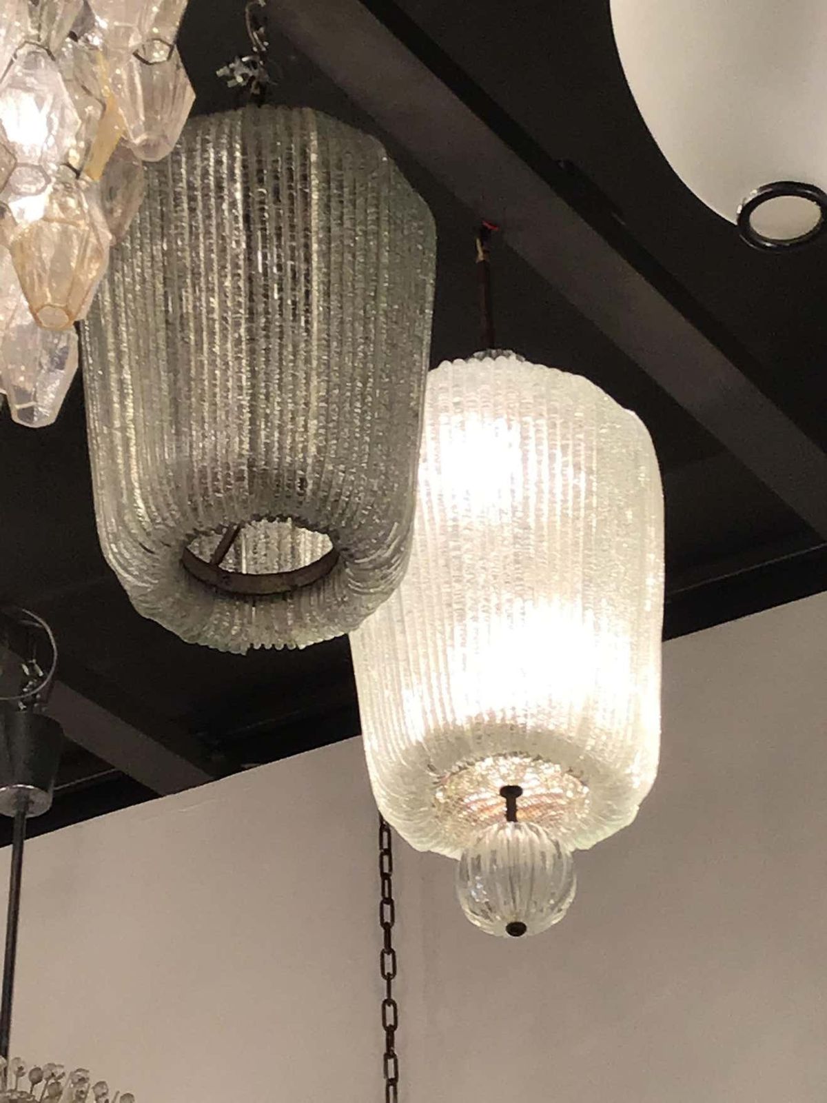 photo furniture Venini Couple Chandeliers Murano Glass Iron Brass 1940 Italy