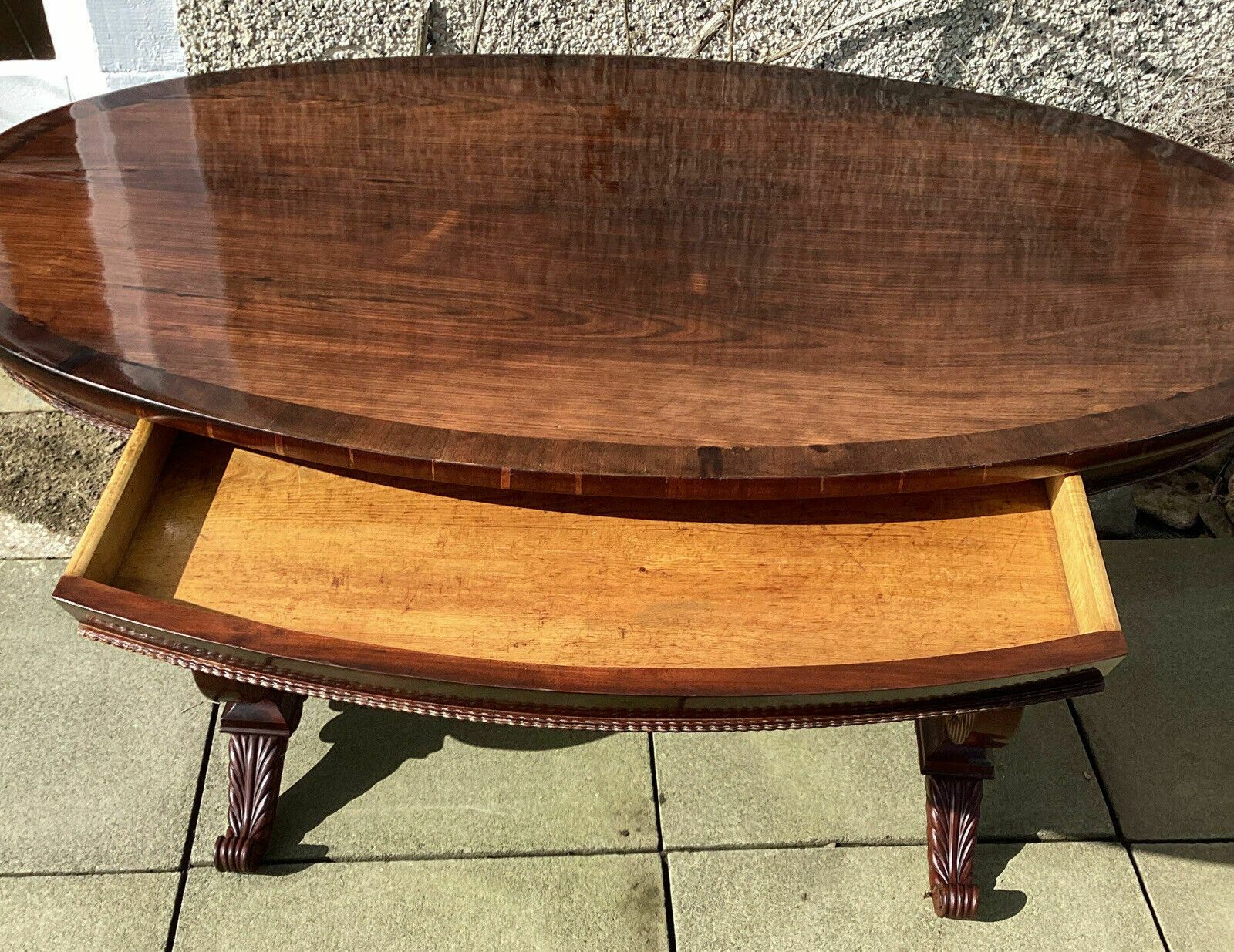 Furniture Early 19th C. Continental Biedermeier Mahogany Centre Table. Lyre. Dog Masks photo
