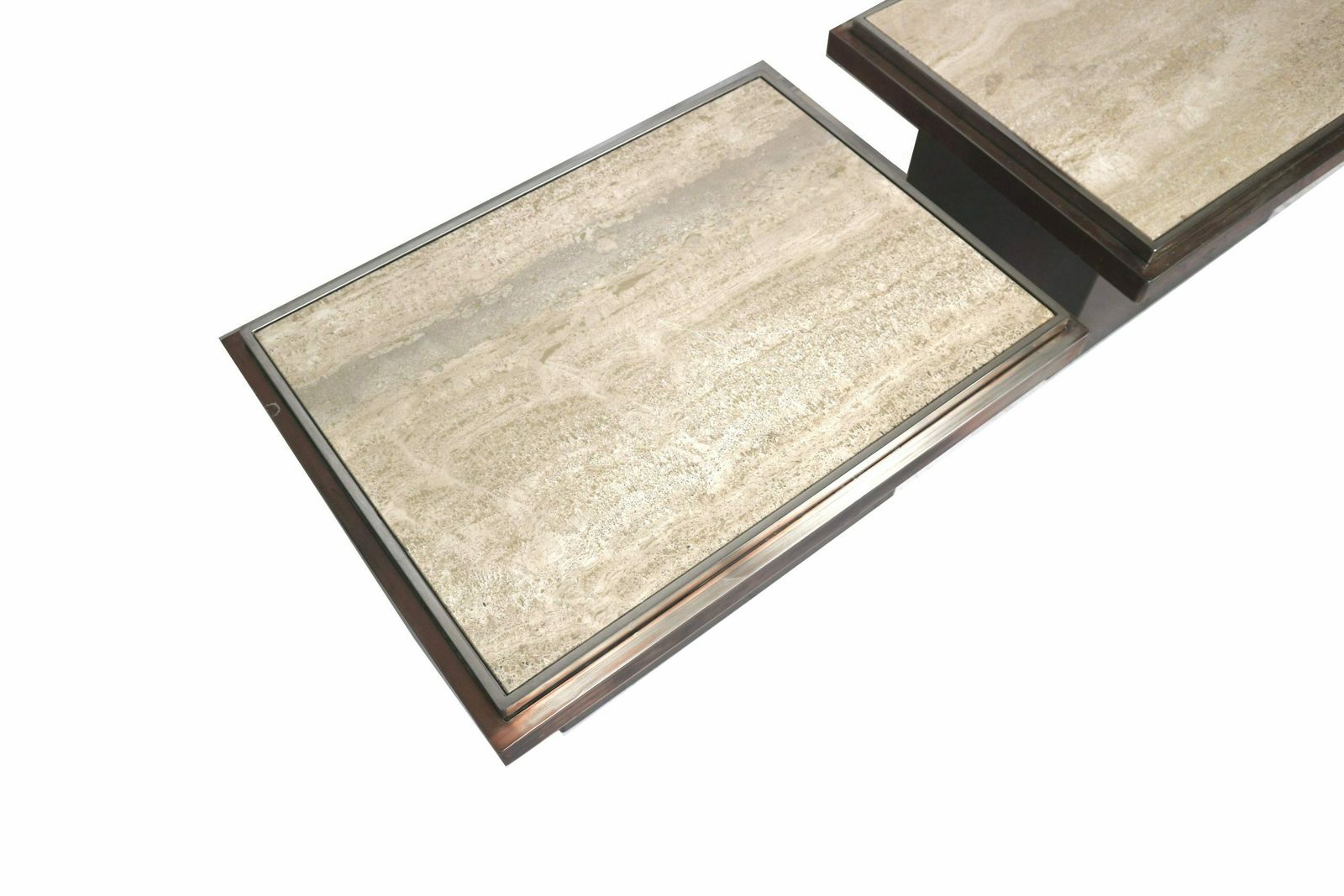 Set Of 2 Coffee Tables From Belgo Chrom With Travertine Top Made In The 1970s photo vinterior
