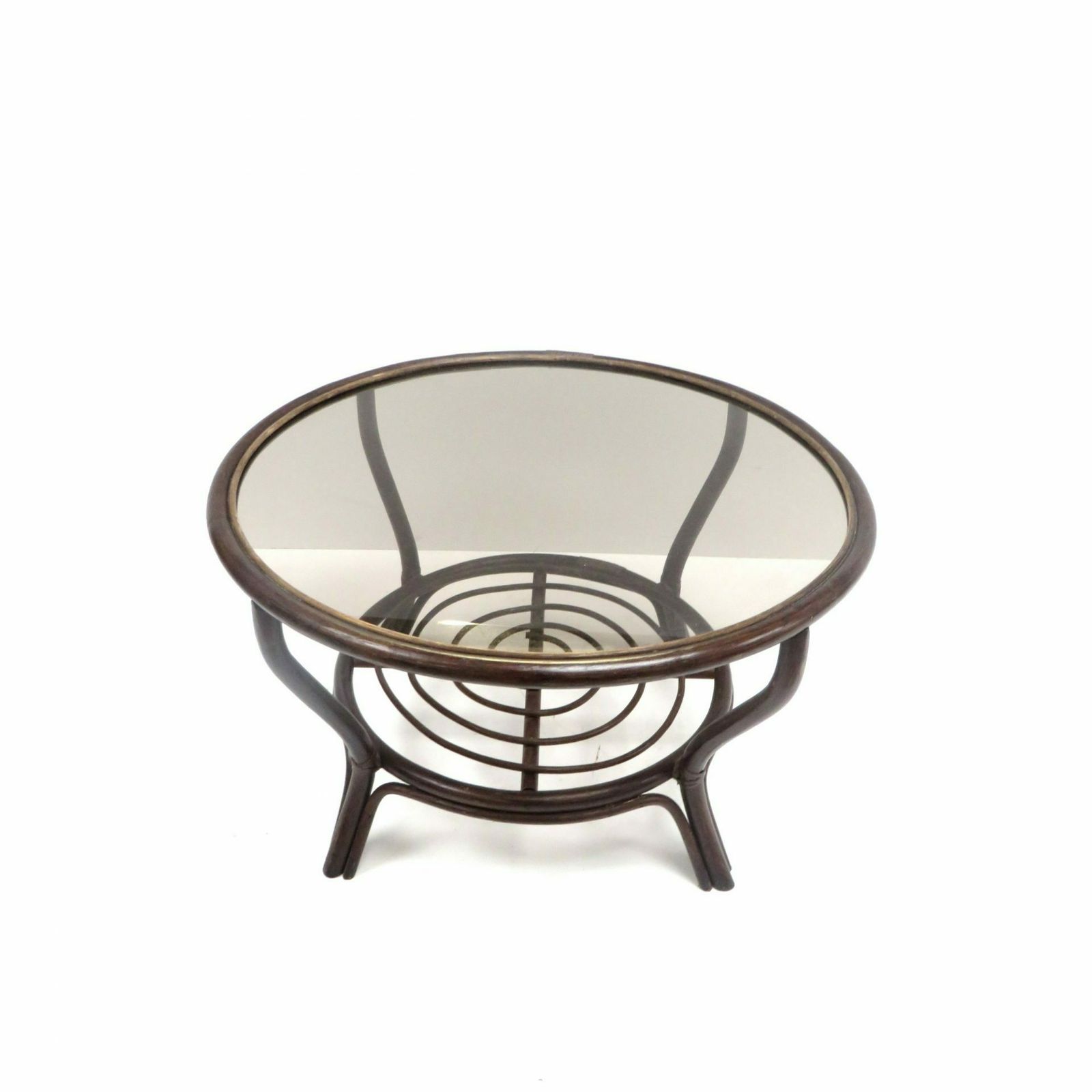 Vintage Round Coffee Table Made Of Rattan Bamboo With Glass Table Top From The 1960s photo for sale