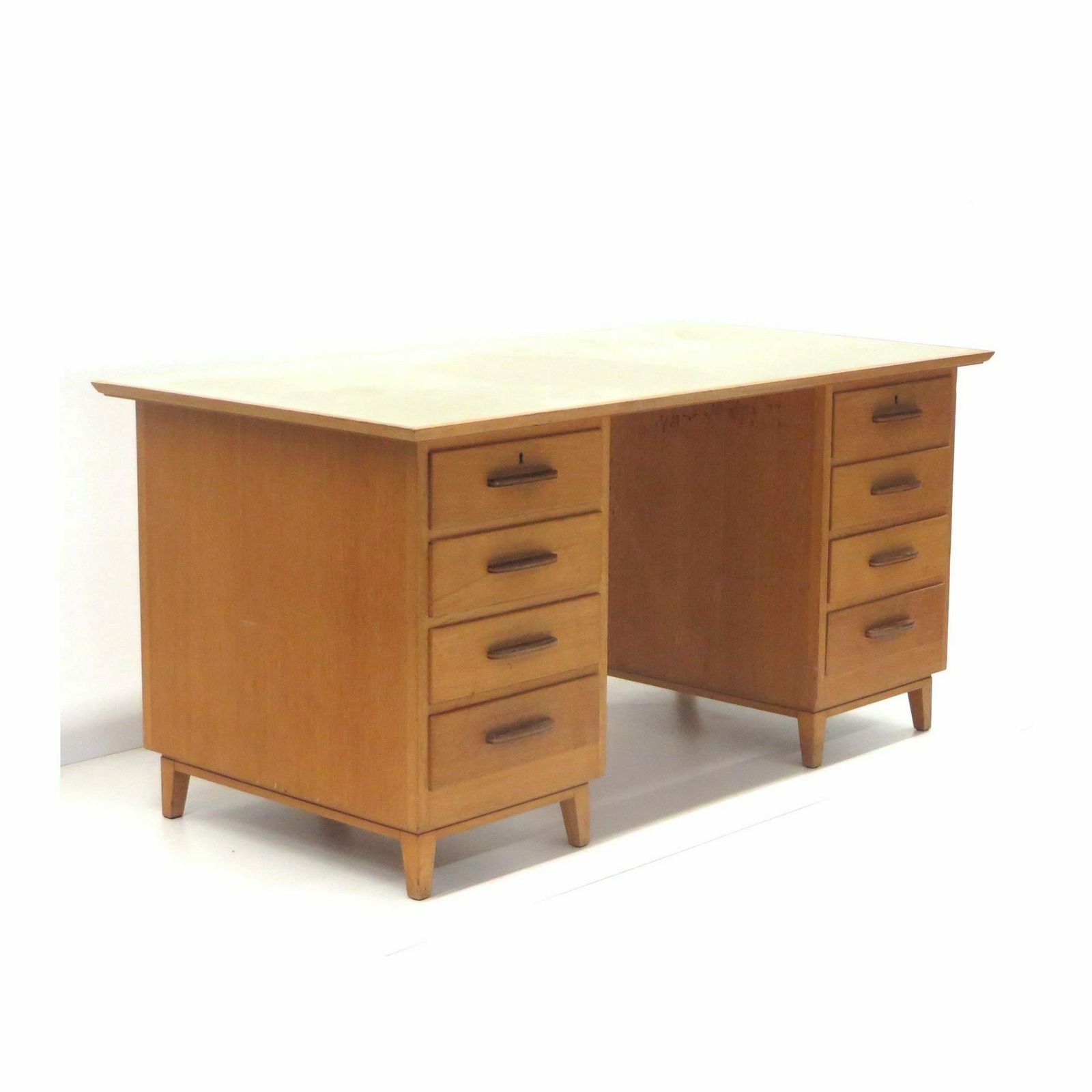 Vintage Desk With Light Green / Gray Top And 8 Drawers Made In The 70s photo furniture