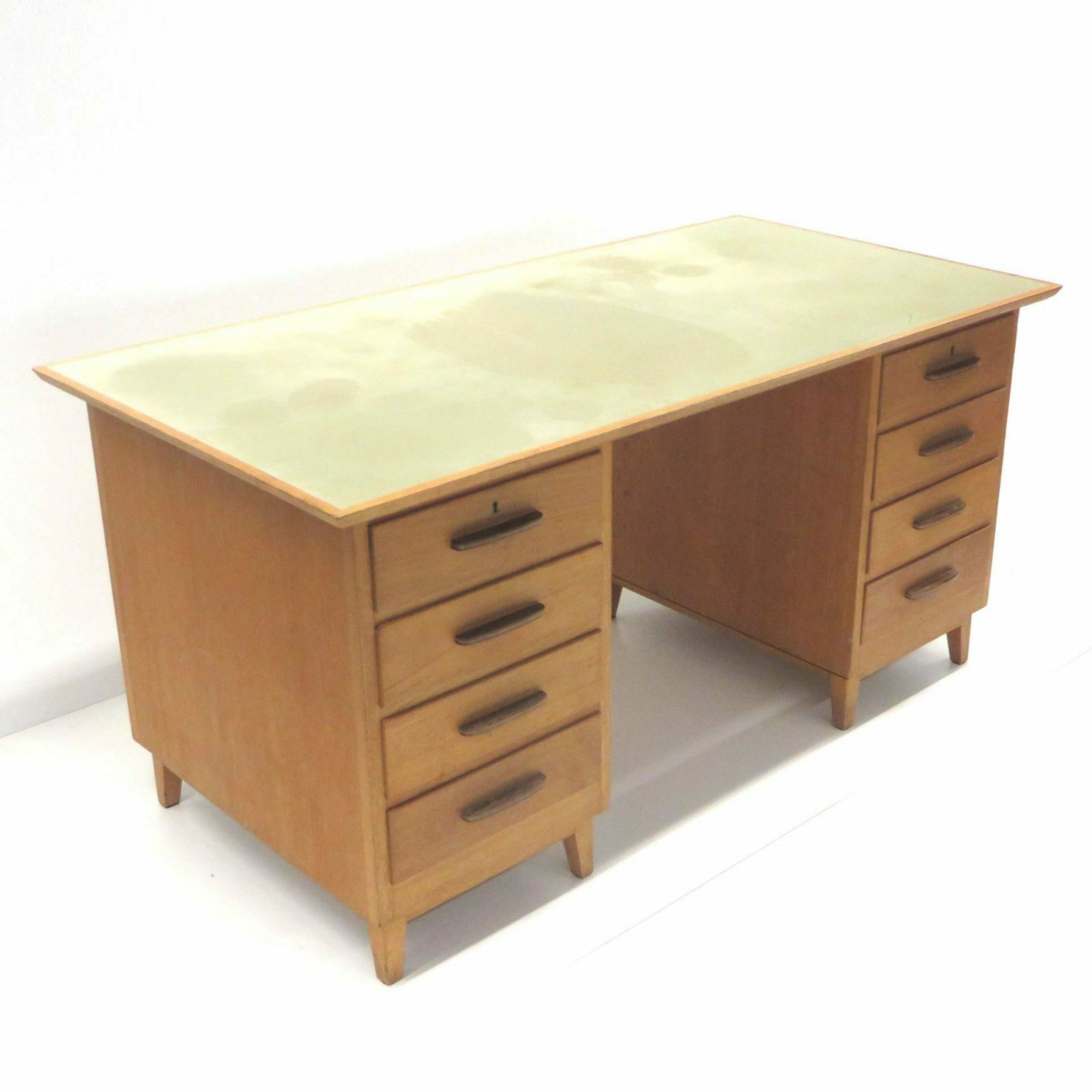 Vintage Desk With Light Green / Gray Top And 8 Drawers Made In The 70s photo Furniture