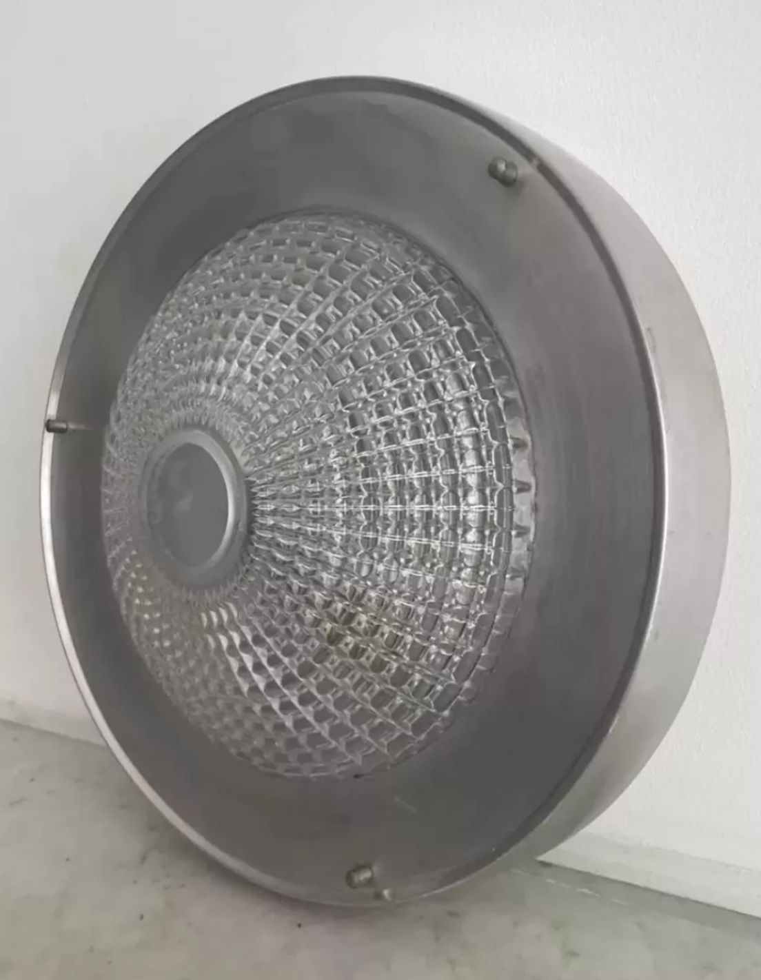 Vintage Ceiling Lamp In Metal And Pressed Molded Glass, France 1970 photo vintage