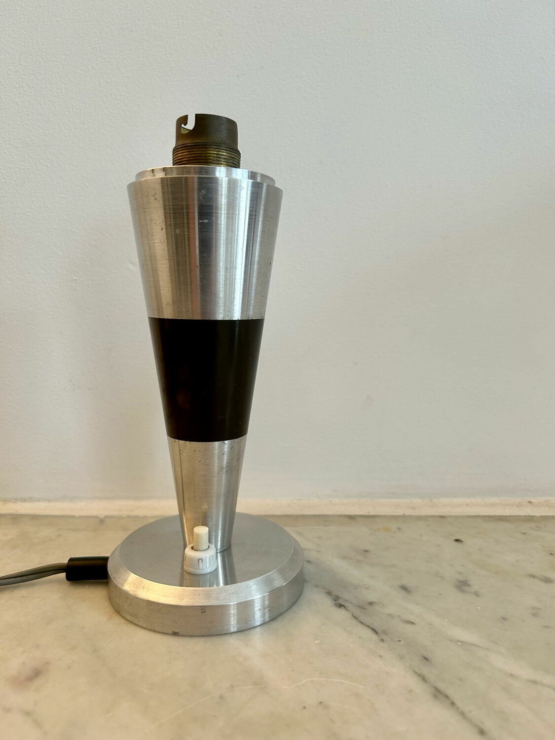 Vintage Art Deco Lamp Base, Chromed Metal And Brass, France 1930 photo vinterior