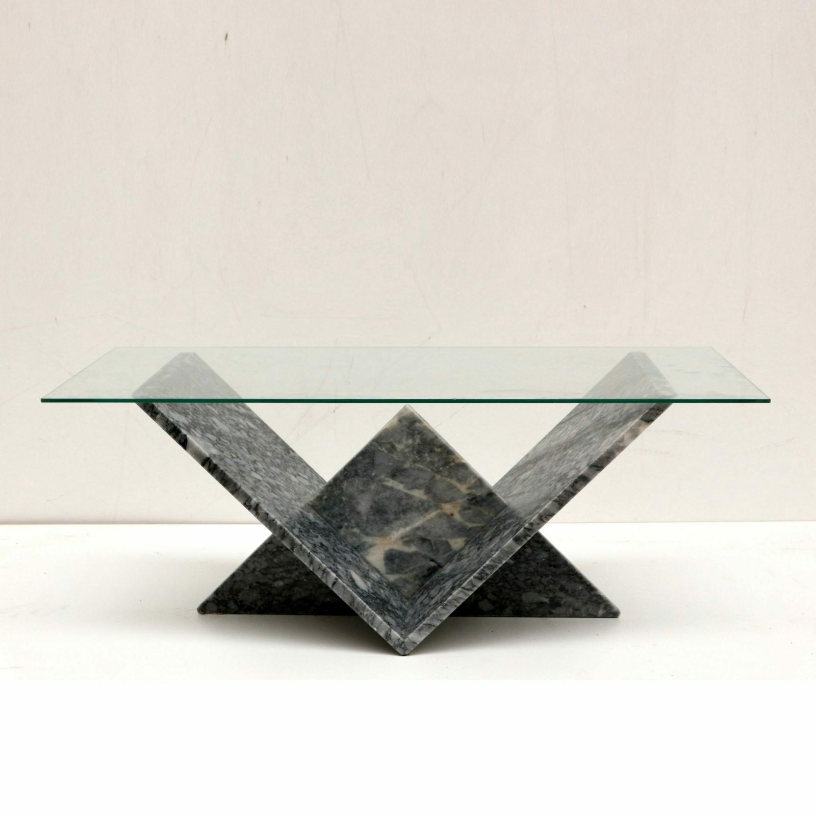 Vintage Glass & Marble Coffee Table Made In The 1970s