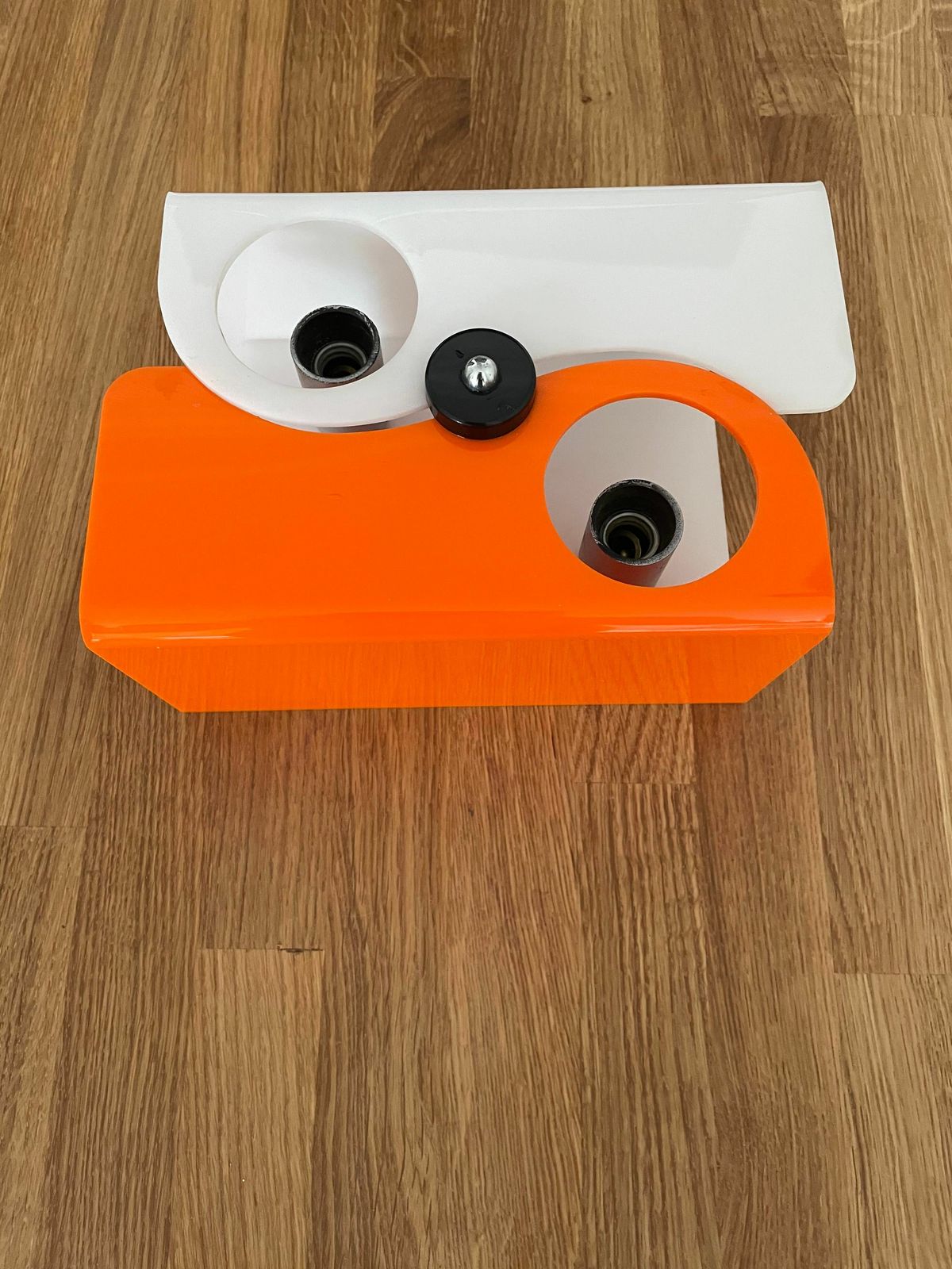 Vintage Wall Lamp With Two Orange And White Abs Lights France 1970 photo furniture