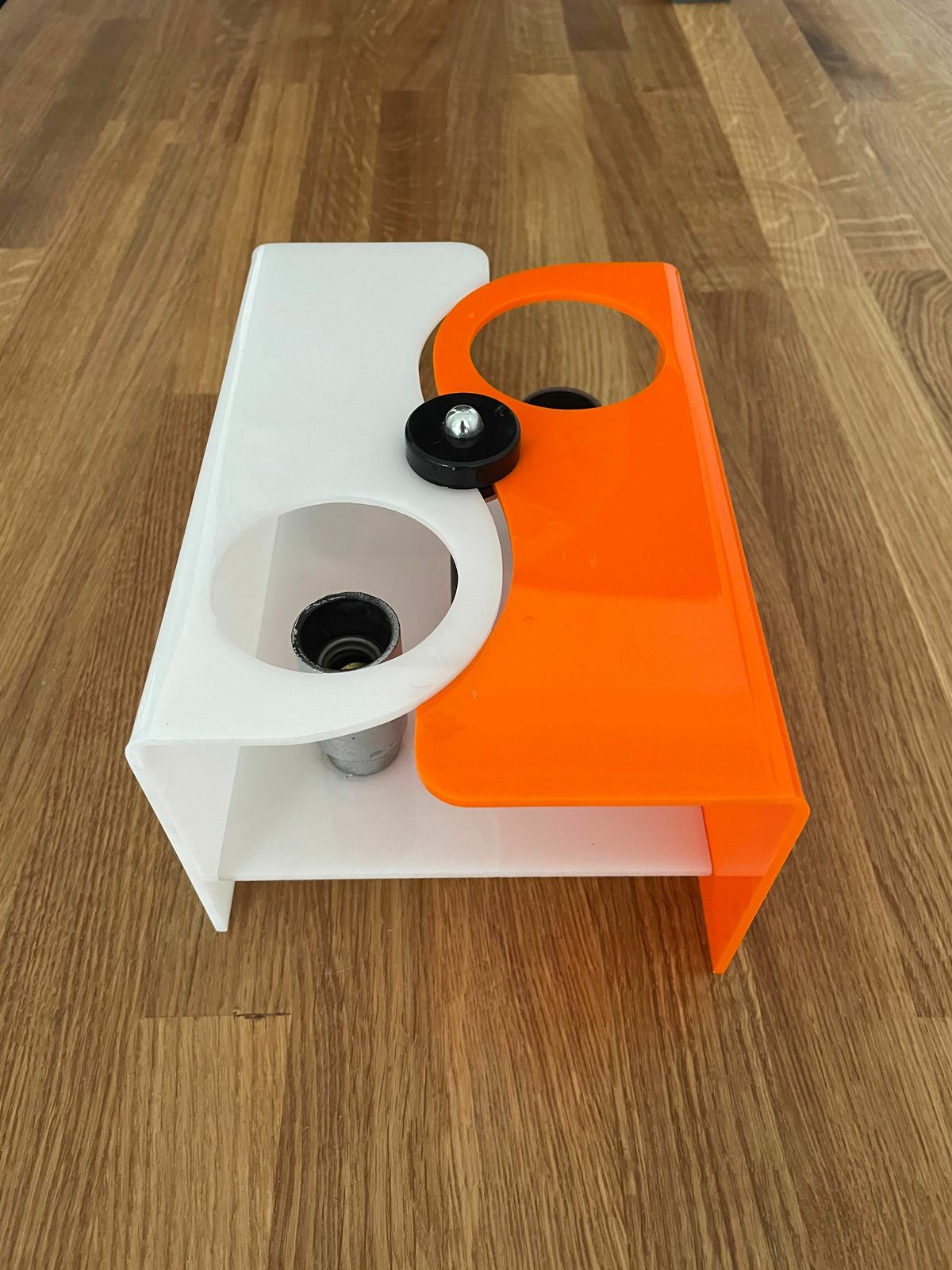 Vintage Wall Lamp With Two Orange And White Abs Lights France 1970 photo for sale