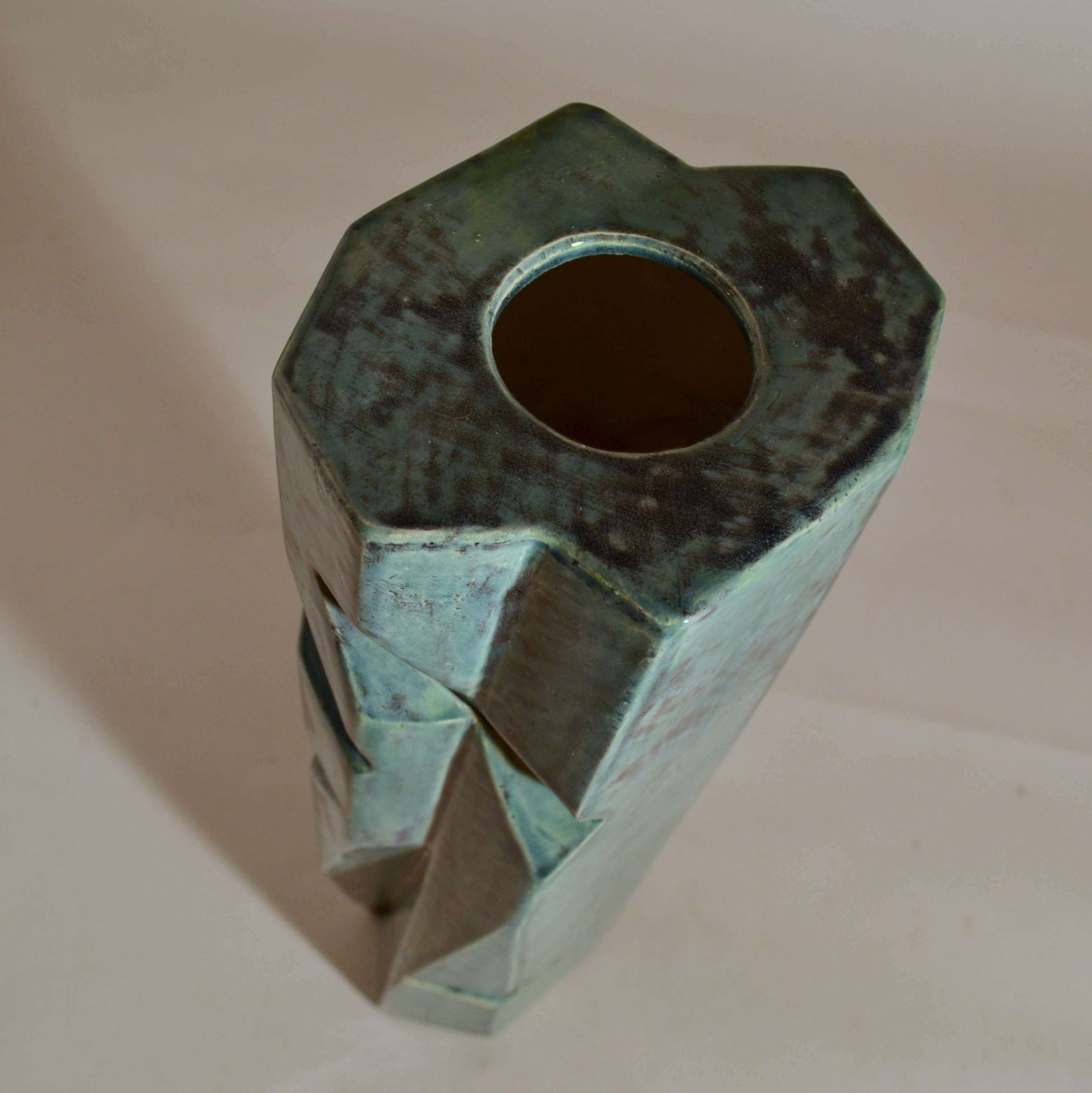 Pair Of Studio Pottery Vases In Blue And Beige Glaze photo vinterior