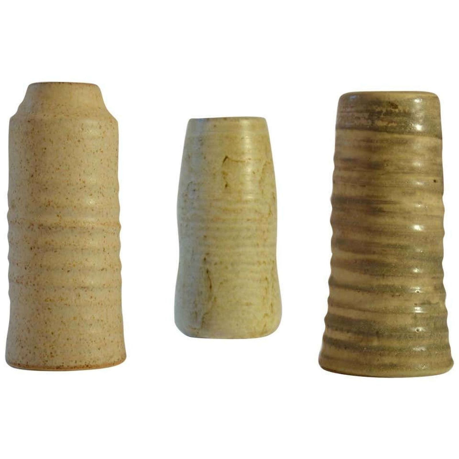 Group Of Mid Century Ceramic Studio Vases Off White Tones