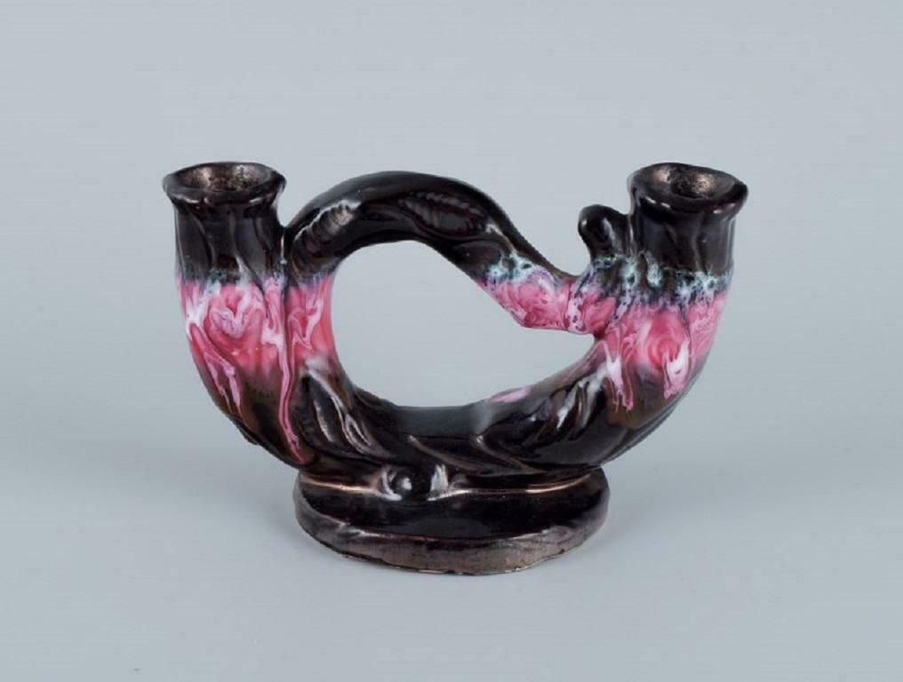 Vallauris, France, Lidded Bowl, Two Armed Candlestick And A Vase. photo Home Decor