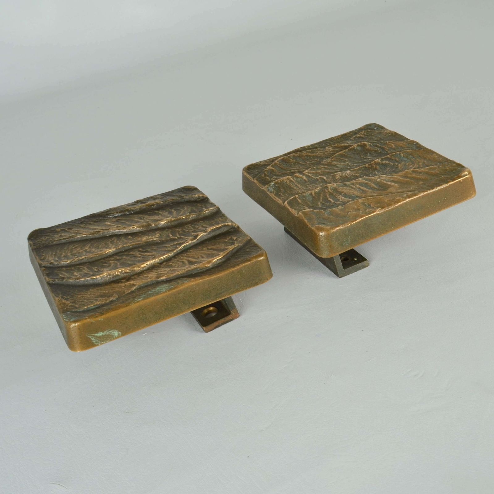 Pair Of Push Pull Door Handles In Bronze Relief Of Waves photo vinterior