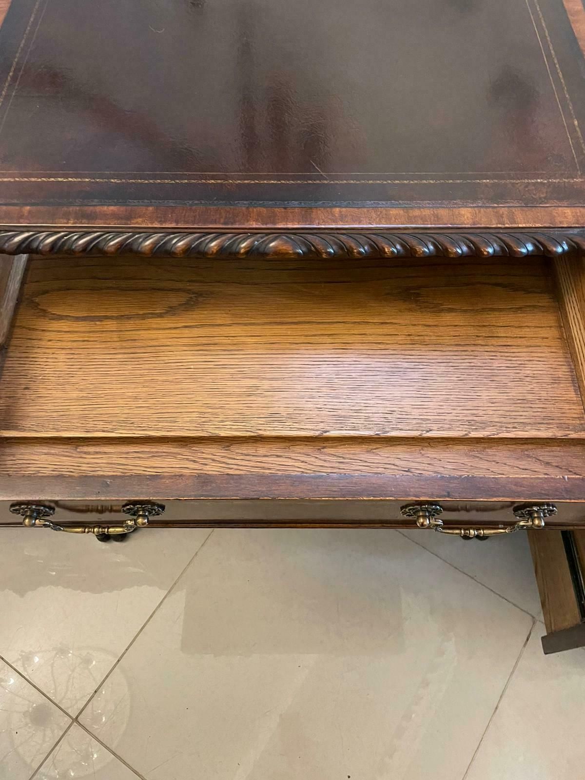 photo furniture Outstanding Quality Large Antique Carved Figured Mahogany Serpentine Shaped Partners Desk