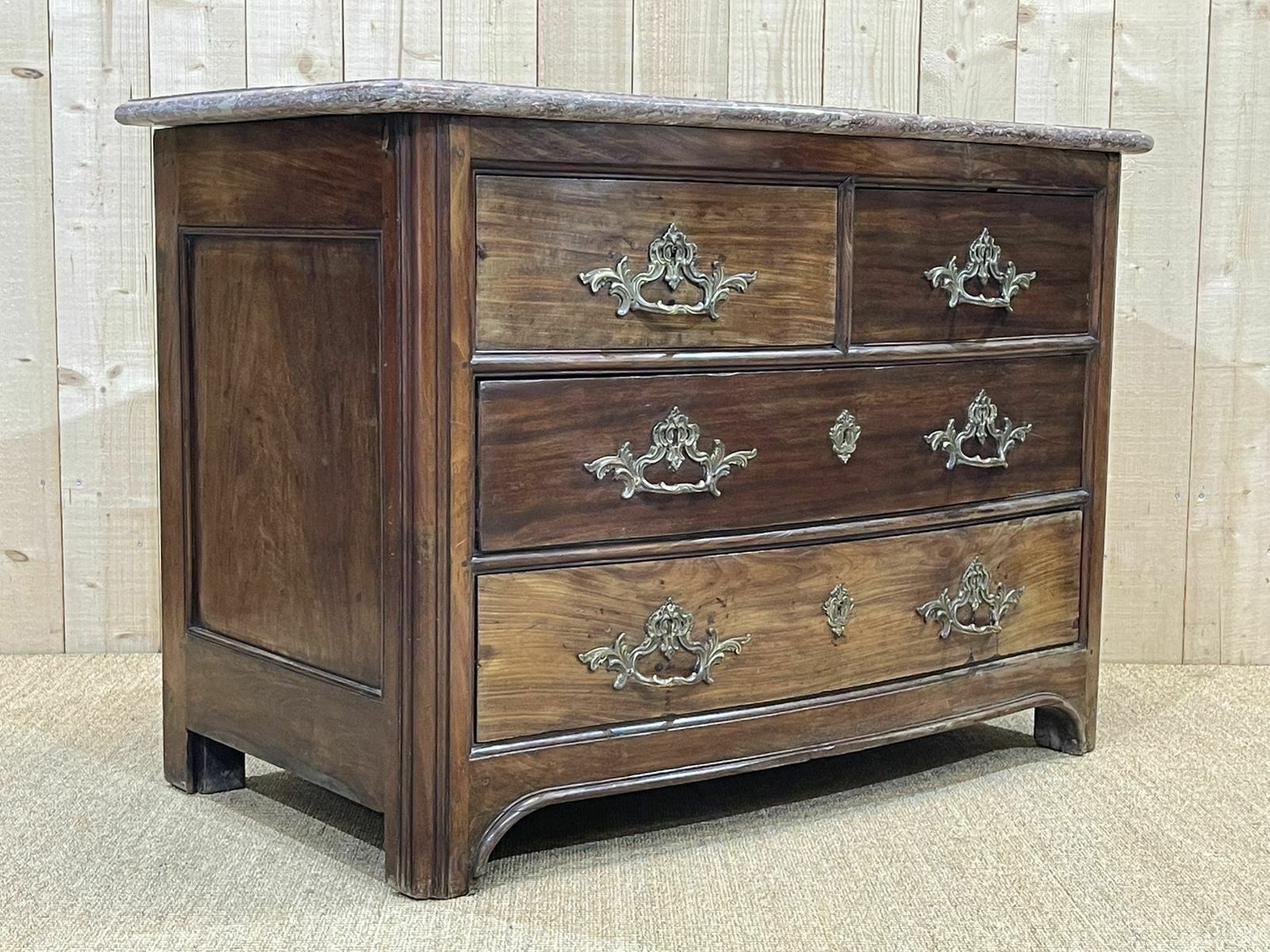 Regency Period Chest Of Drawers In Amaranth And Marble Top (18th Century Work) photo for sale