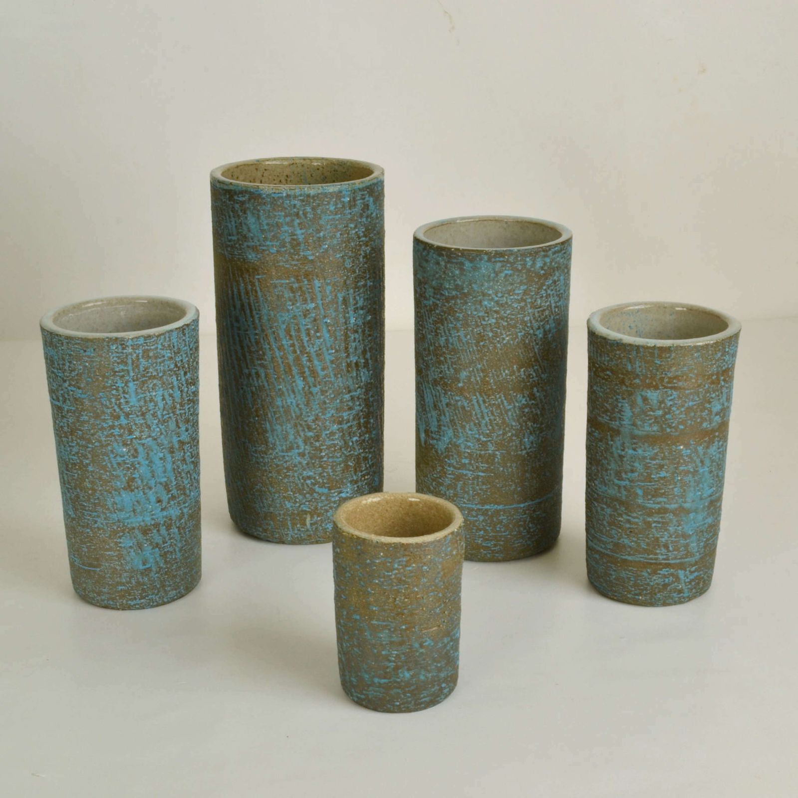 Set Of Ten Blue Ceramic Cylinder Vases By Groeneveldt photo Home Decor