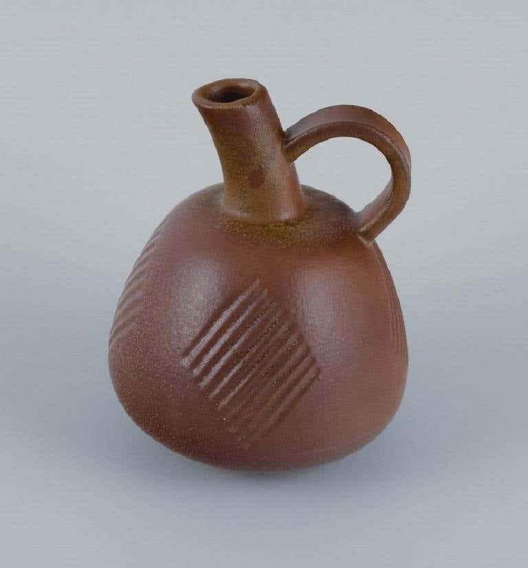 Nils Thorsson For Royal Copenhagen, Stoneware Jug With Brown Glaze photo for sale