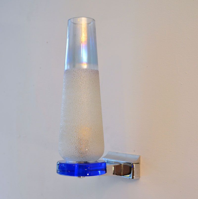 1960s Italian Bathroom Set In Blue Glass And Chrome Attributed To Fontana Arte photo vinterior