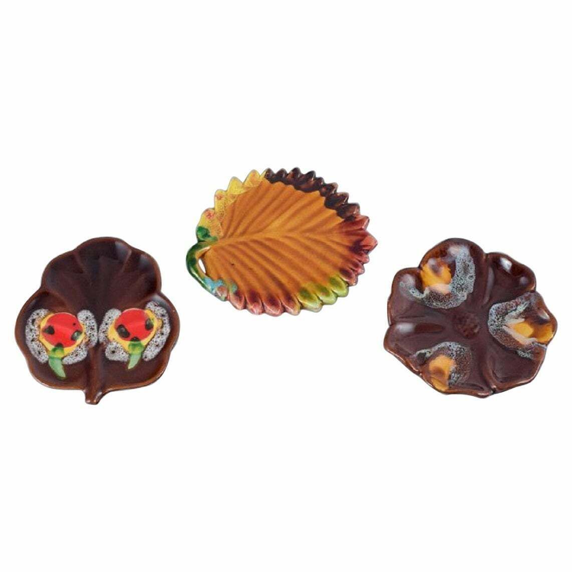 Vallauris France Three Leaf Shaped Dishes In Autumn Colours 1960s 1970s photo furniture