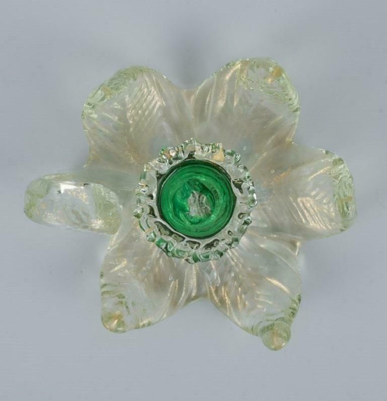 Murano Italy A Pair Of Low Candlesticks In Green And Clear Art Glass 1960 70s photo 267.0