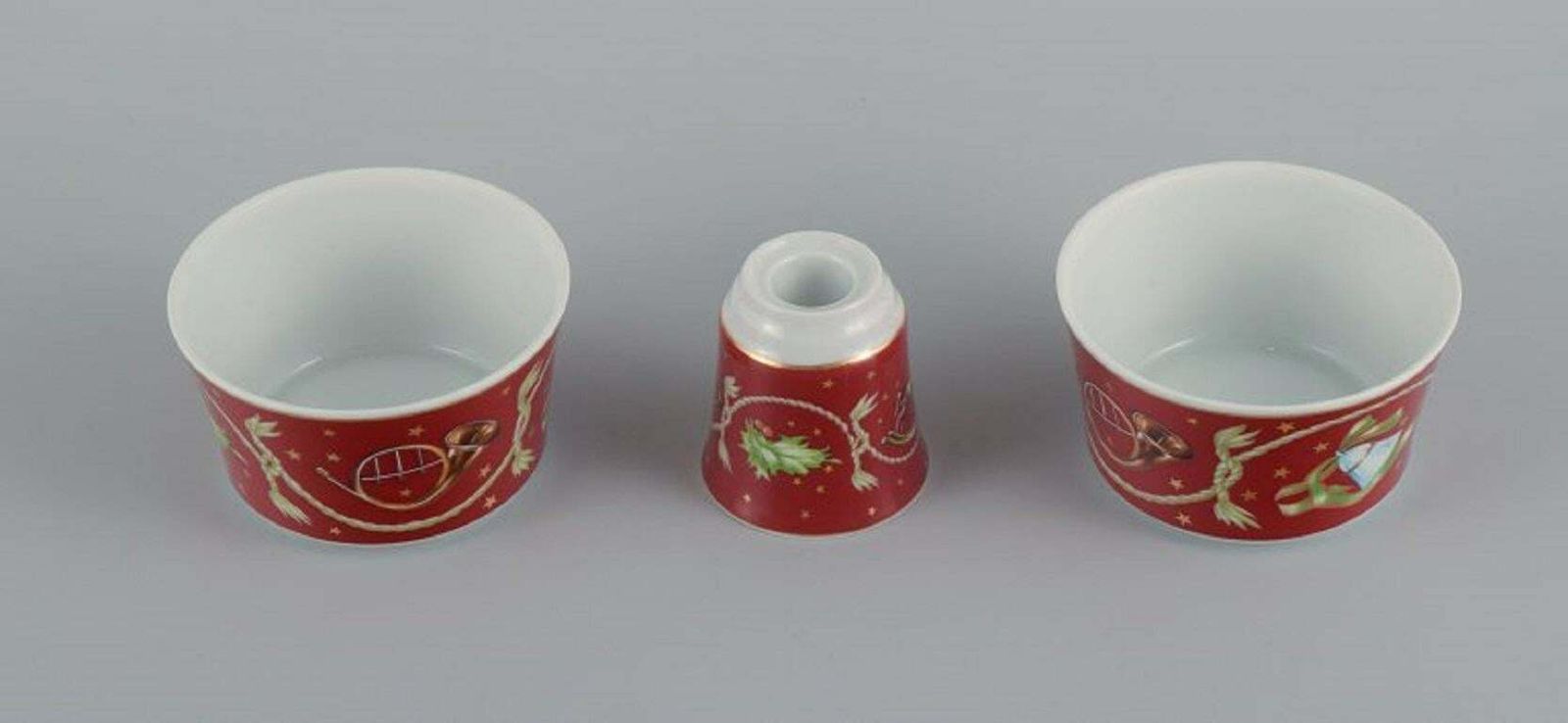 Rosenthal, Two Small Bowls And A Low Candlestick With Christmas Motifs. photo furniture