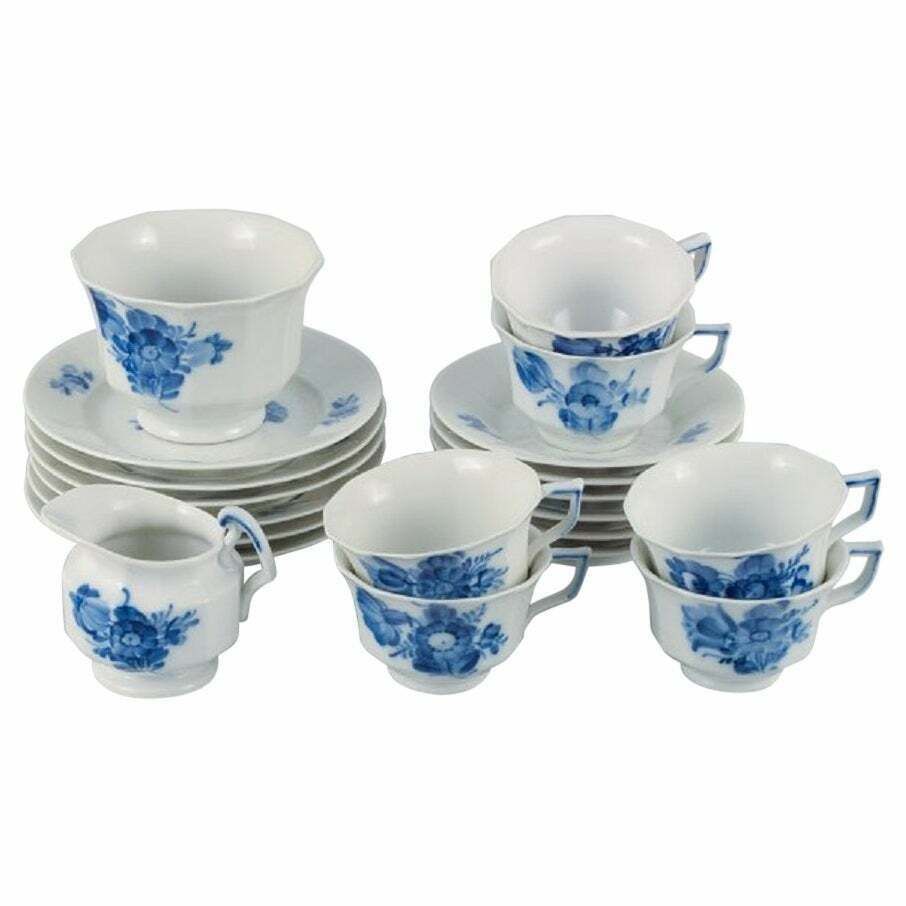 Royal Copenhagen, Blue Flower Angular, Coffee Service For Six People.