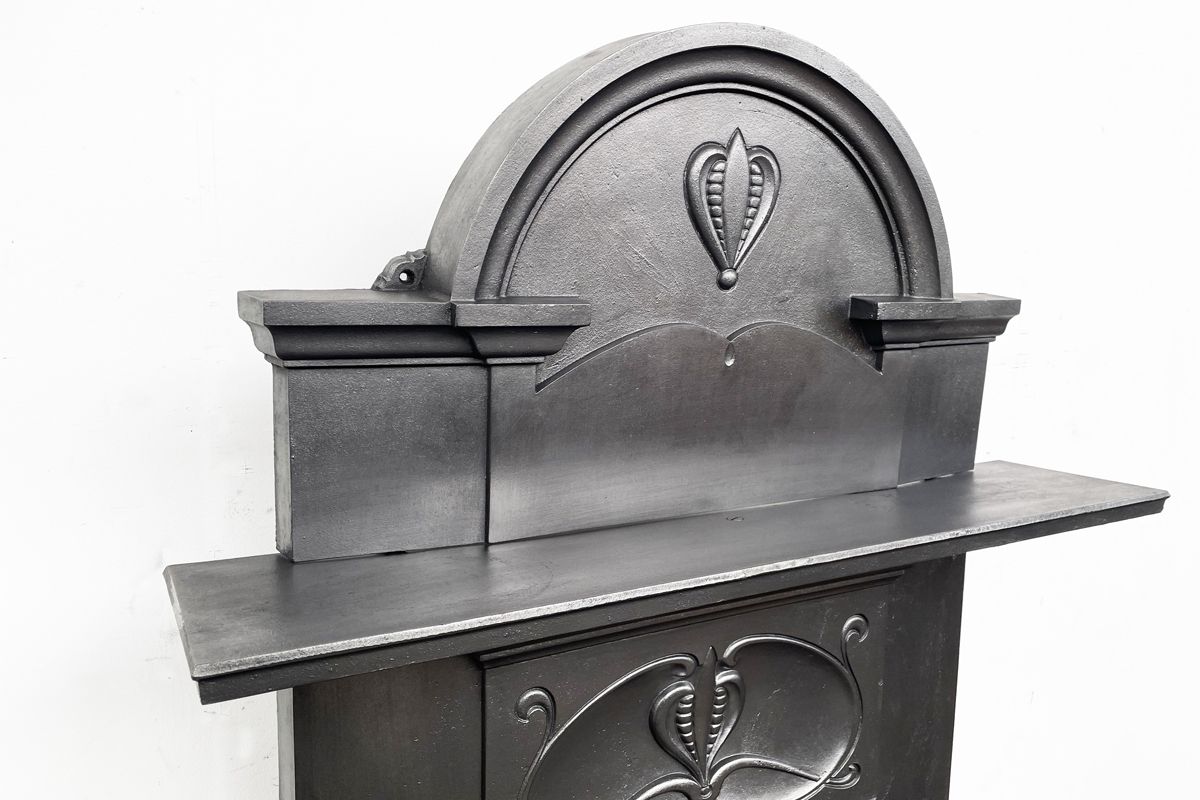 Tall Antique Edwardian Art  Nouveau Cast Iron Combination Fireplace photo Home Fixtures