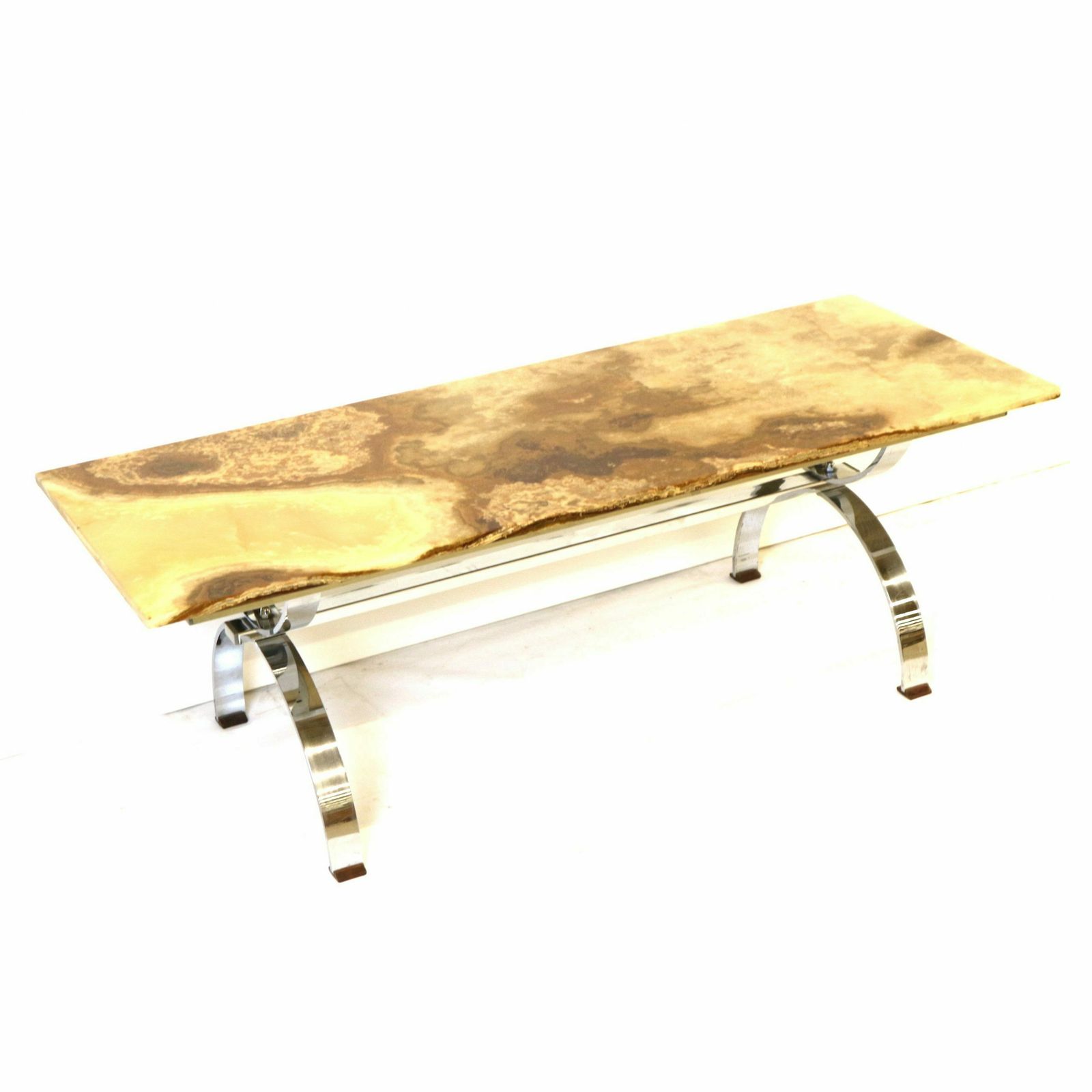 Vintage Onyx Coffee Table With Chrome Base Made In The 1970s