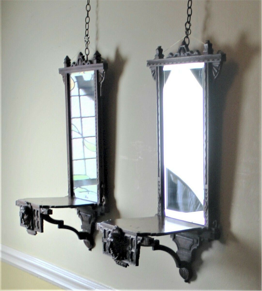 Pair Of Aesthetic Period Mahogany Mirrored Back Wall Brackets photo vinterior