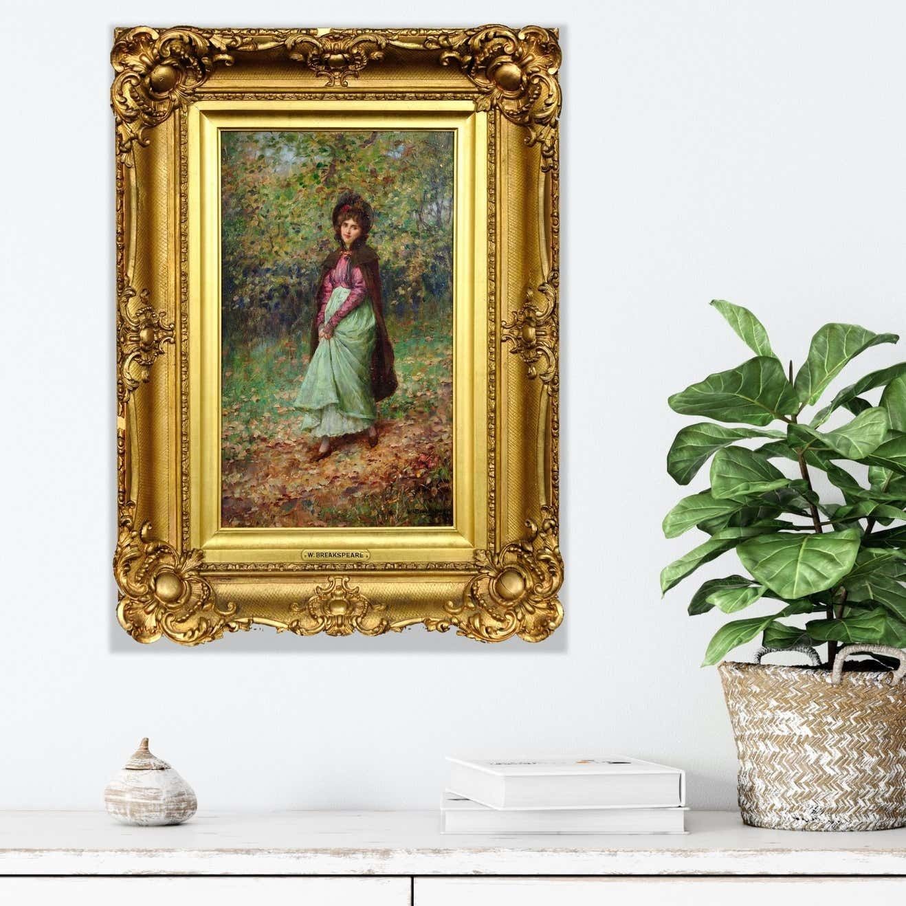 photo buy William Arthur Breakspeare 1855 To 1914. A Rendezvous In The Park In The Autumn Fall. Framed Oil Painting. Young Lovers Meeting Out Of Plain Sight.