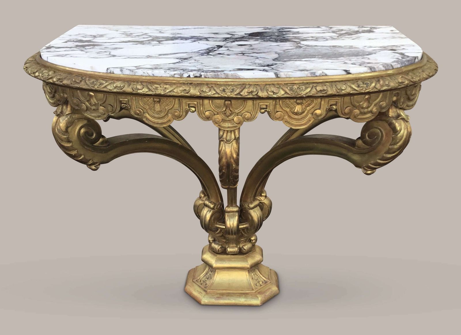 Impressive C19th Carved Giltwood Console Table In The Kentian Manner